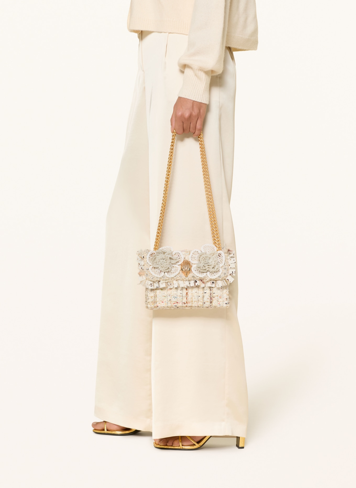 KURT GEIGER Schoudertas KENSINGTON met sierstenen: CRÈME / MARRON FONCÉ / DONKERORANJE