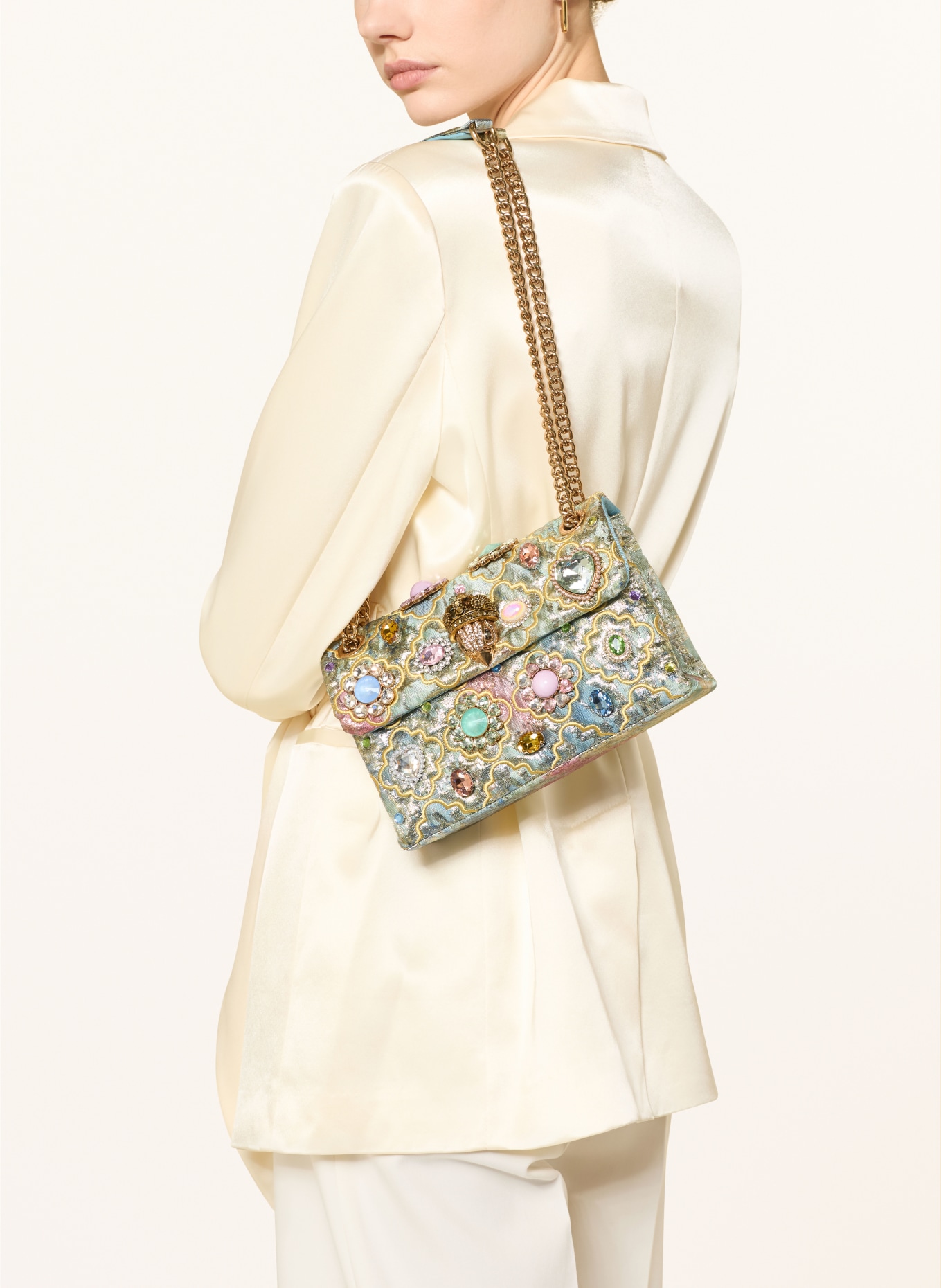 KURT GEIGER Schoudertas KENSINGTON met sierstenen: MINT / DONKERGEEL / LICHTBLAUW