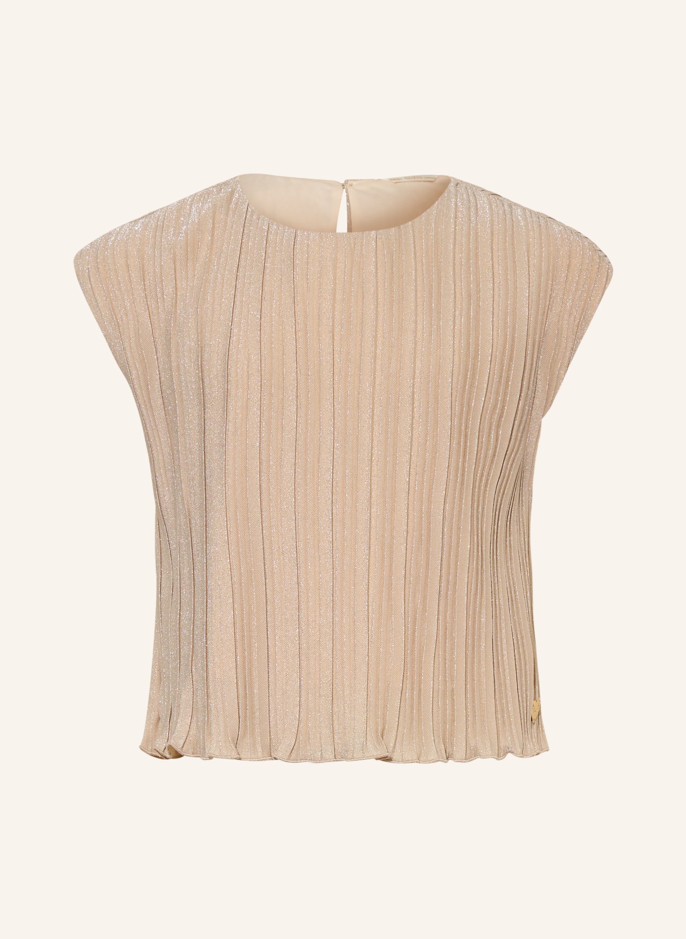 GUESS Plisované tričko s třpytivou nití: BÉŽOVÁ / STŘÍBRNÁ