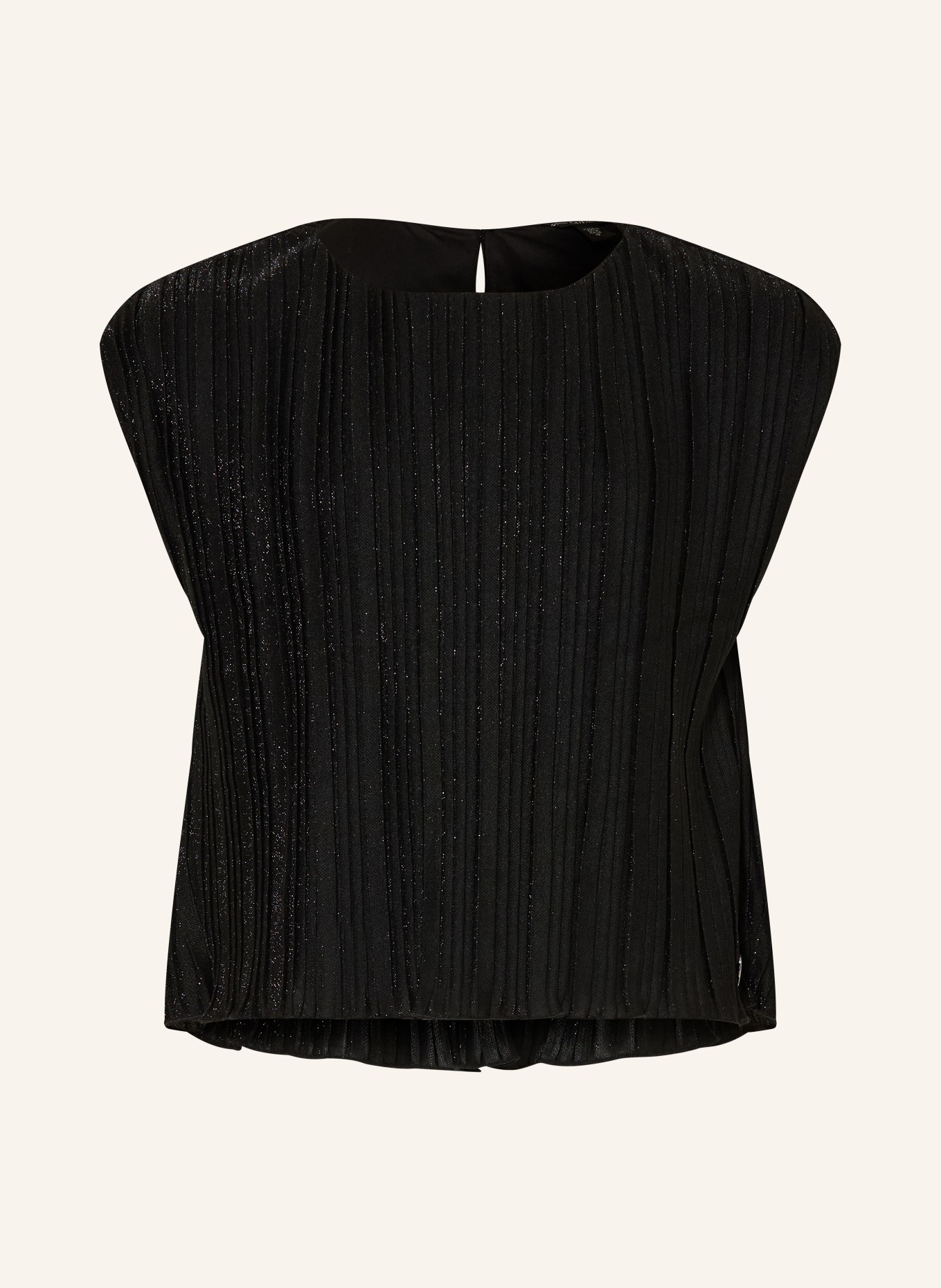 GUESS Plisované tričko s třpytivou nití: ČERNÁ / STŘÍBRNÁ