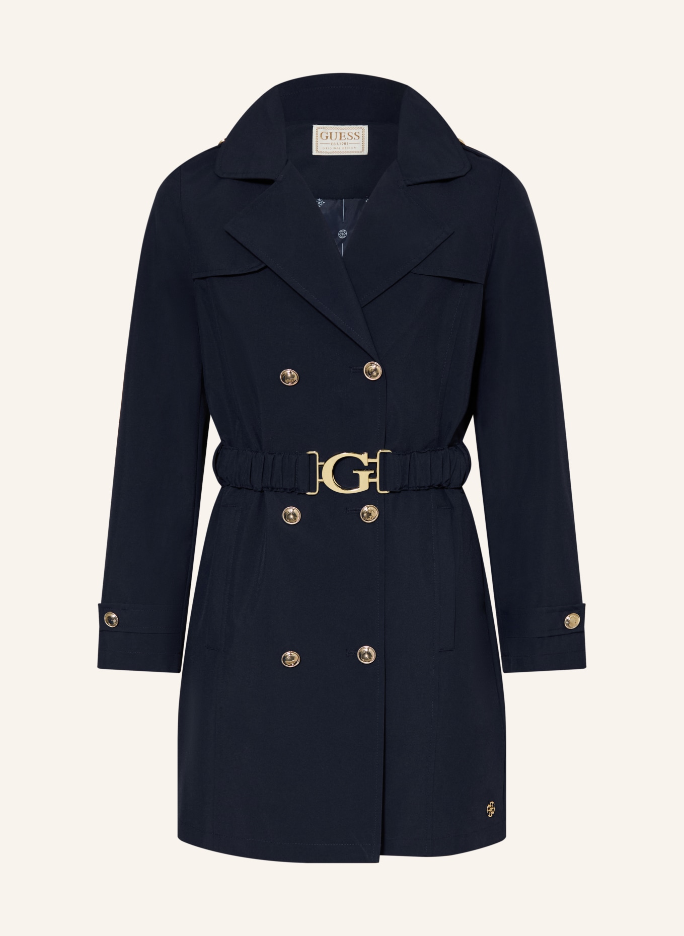 GUESS trenchcoat: TMAVĚ MODRÁ