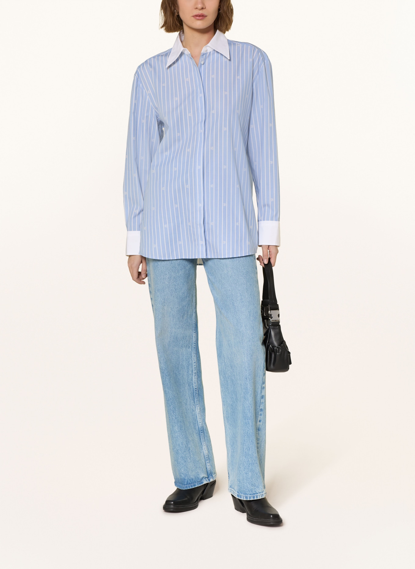 HUGO Oversized košile ERSENNY: TMAVĚ MODRÁ / BÍLÁ