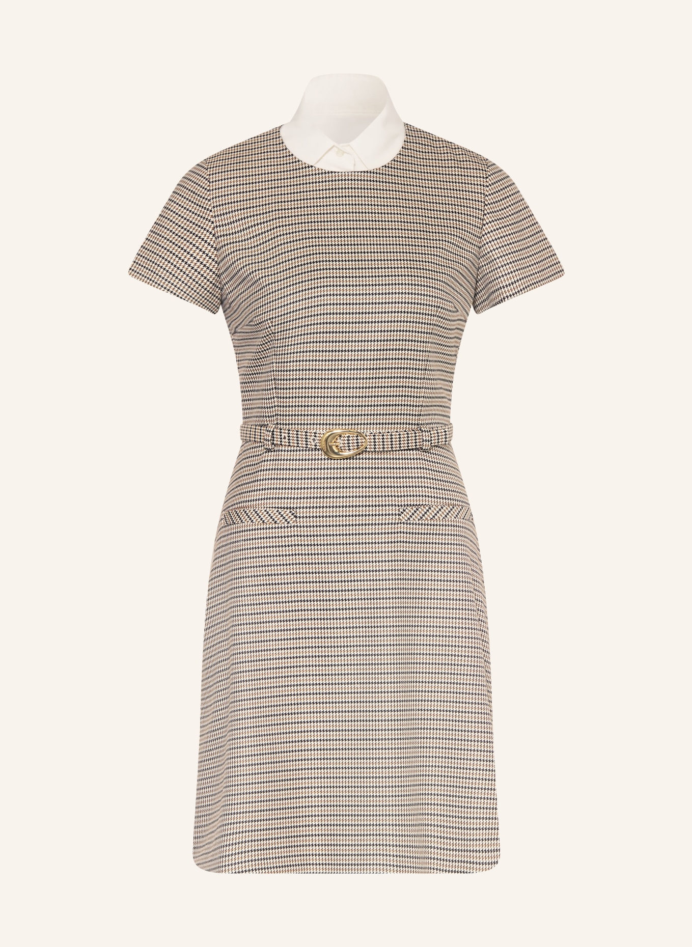 HUGO Kleid KETALI mit abnehmbarem Kragen: BEIGE / DUNKELBLAU