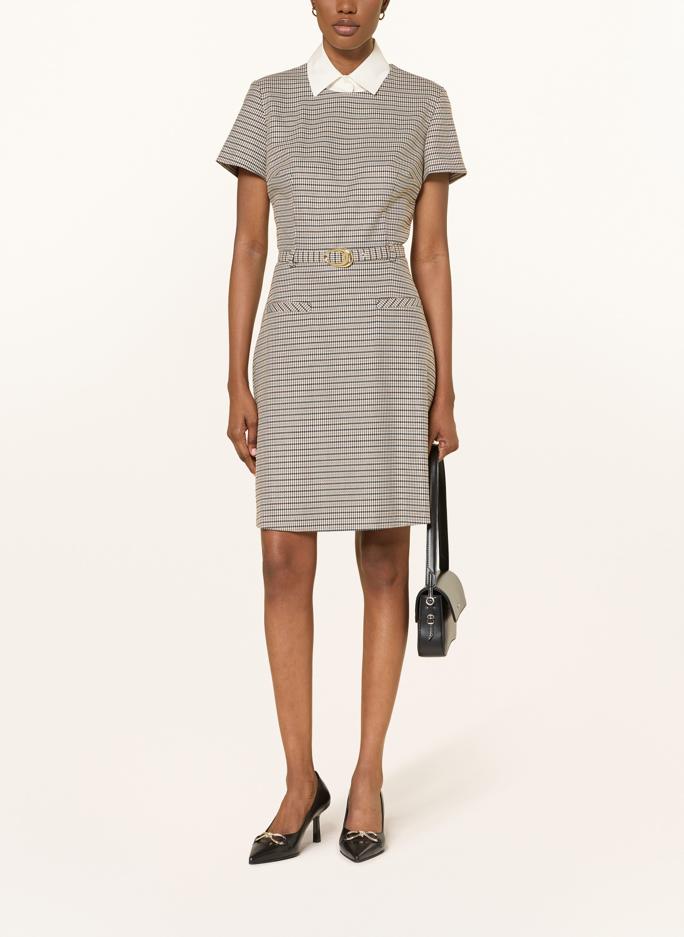 HUGO Kleid KETALI mit abnehmbarem Kragen: BEIGE / DUNKELBLAU