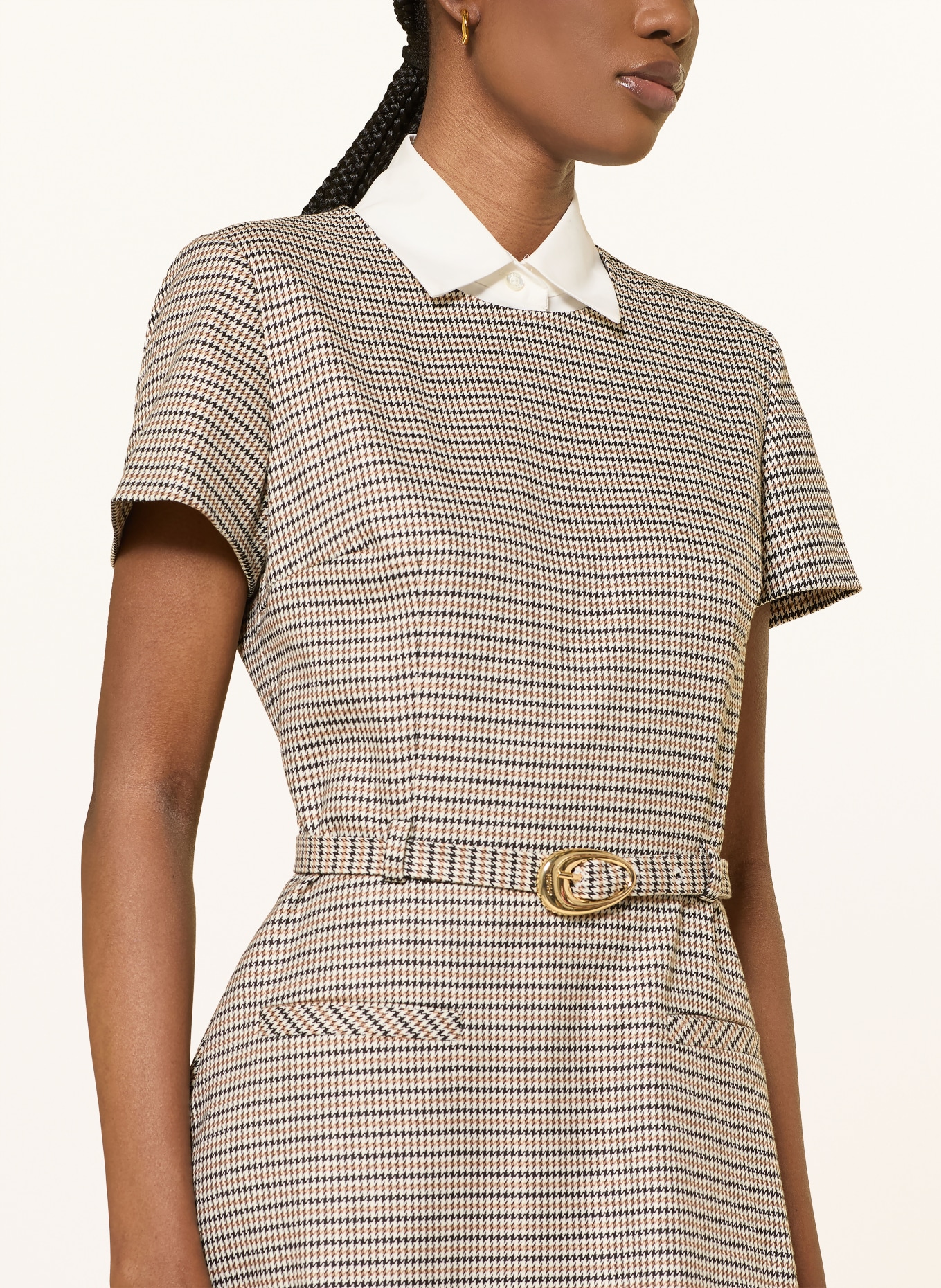 HUGO Kleid KETALI mit abnehmbarem Kragen: BEIGE / DUNKELBLAU