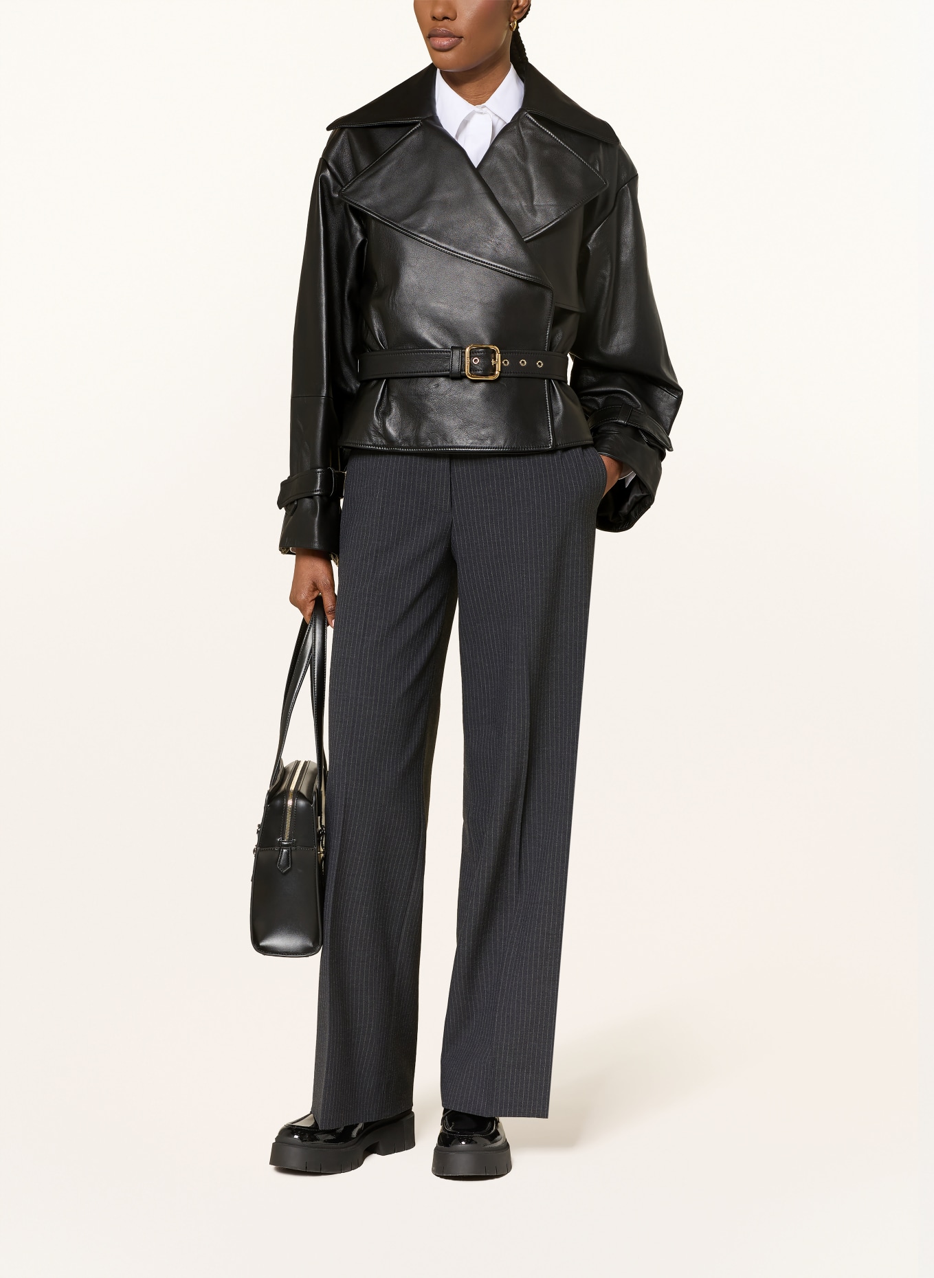 HUGO Kurtka skórzana LANITTE: CZARNY