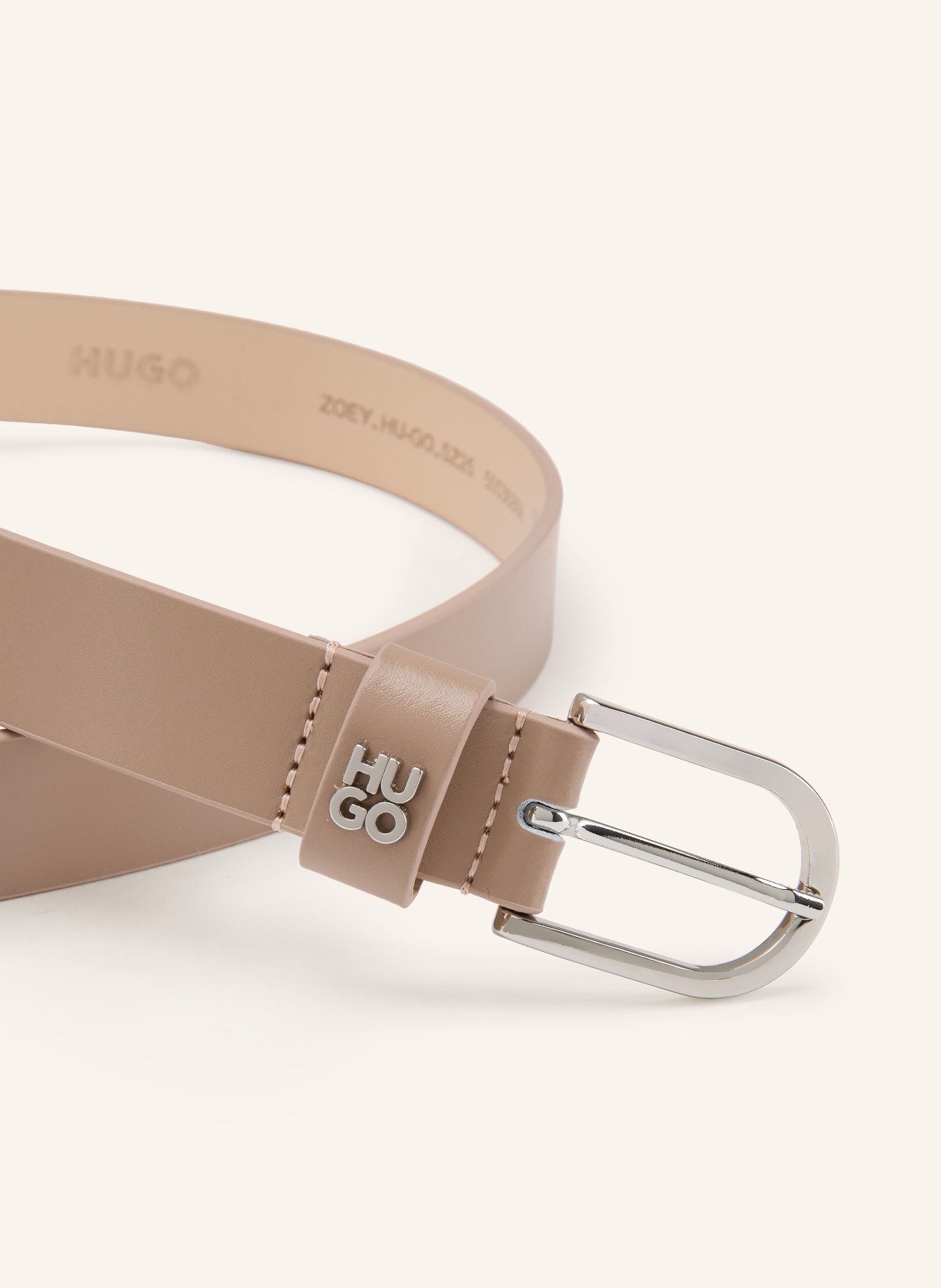 HUGO Kožený opasek ZOEY: BÉŽOVÁ / STŘÍBRNÁ
