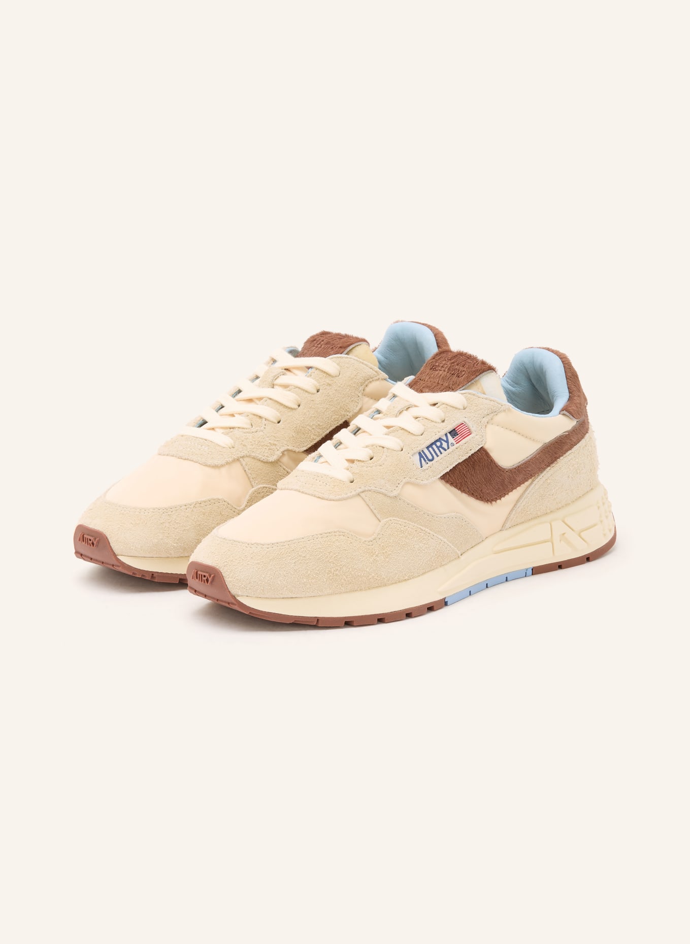 AUTRY Sneaker REELWIND LOW UP: ECRU / BRAUN / HELLBLAU