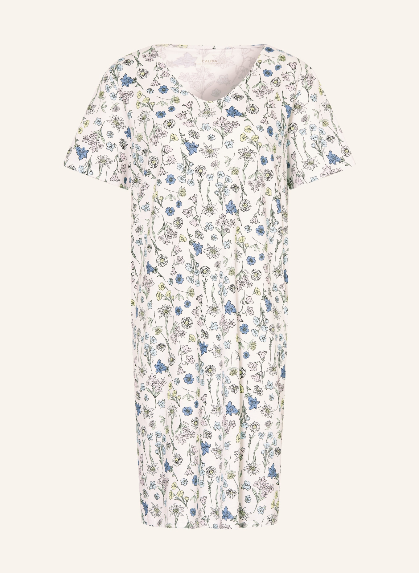CALIDA PURE COTTON nightdress: WHITE / YELLOW / BLUE
