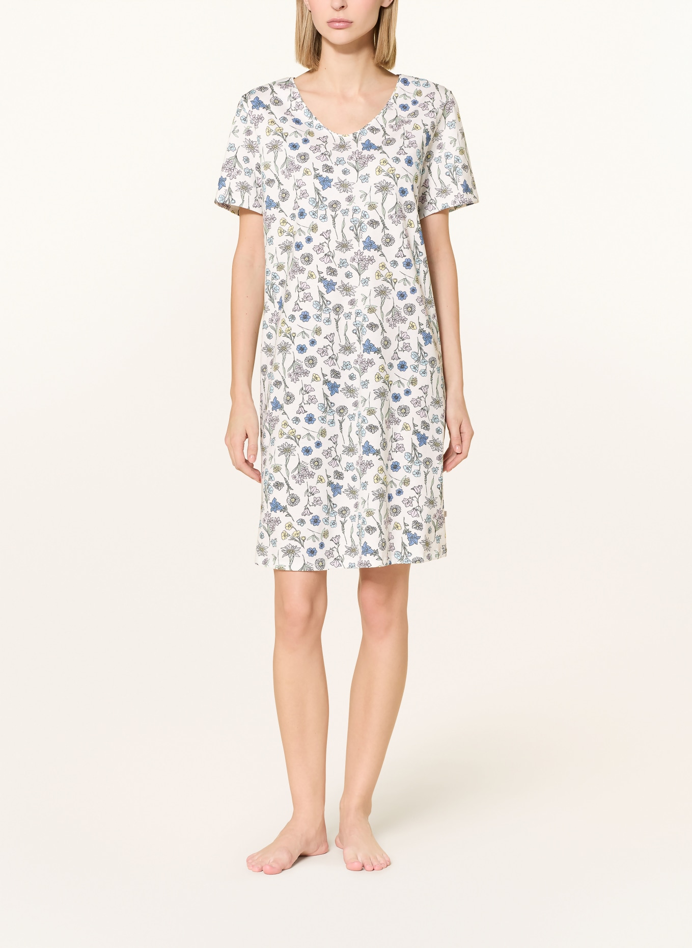 CALIDA PURE COTTON nightdress: WHITE / YELLOW / BLUE