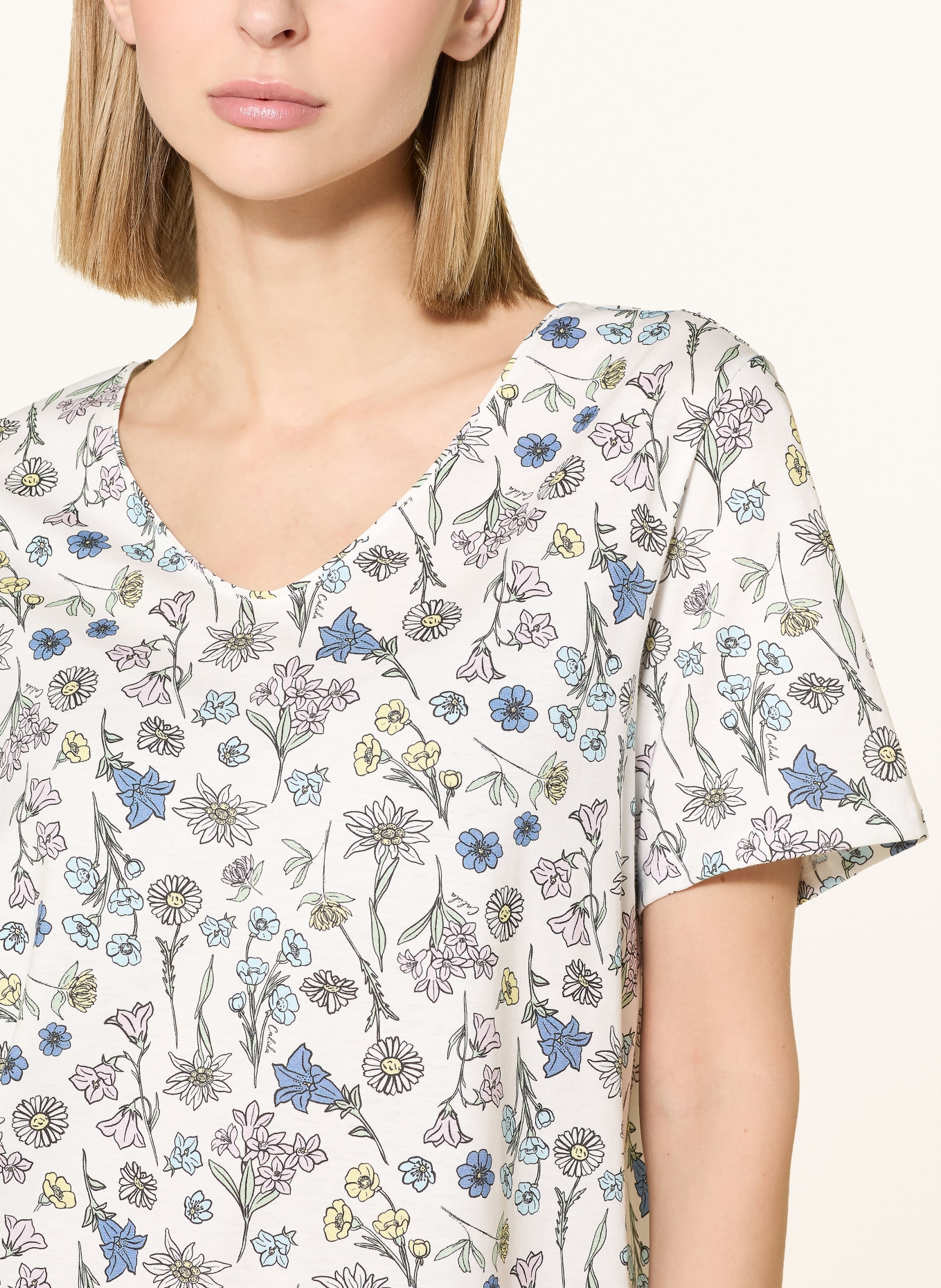 CALIDA PURE COTTON nightdress: WHITE / YELLOW / BLUE