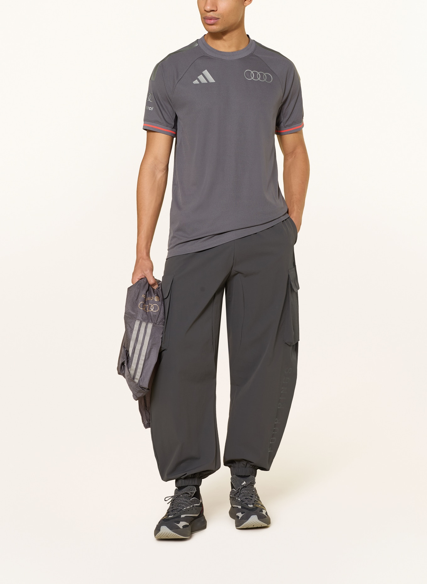 adidas T-Shirt: DUNKELGRAU / NEONROT