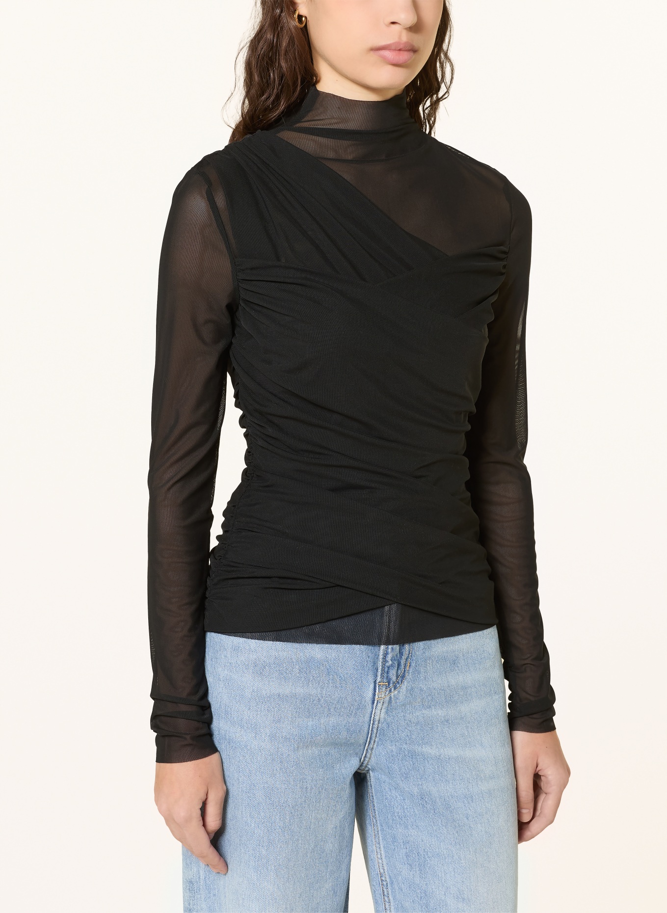 BOSS Tričko s dlouhým rukávem ETULAH ze síťoviny: ČERNÁ