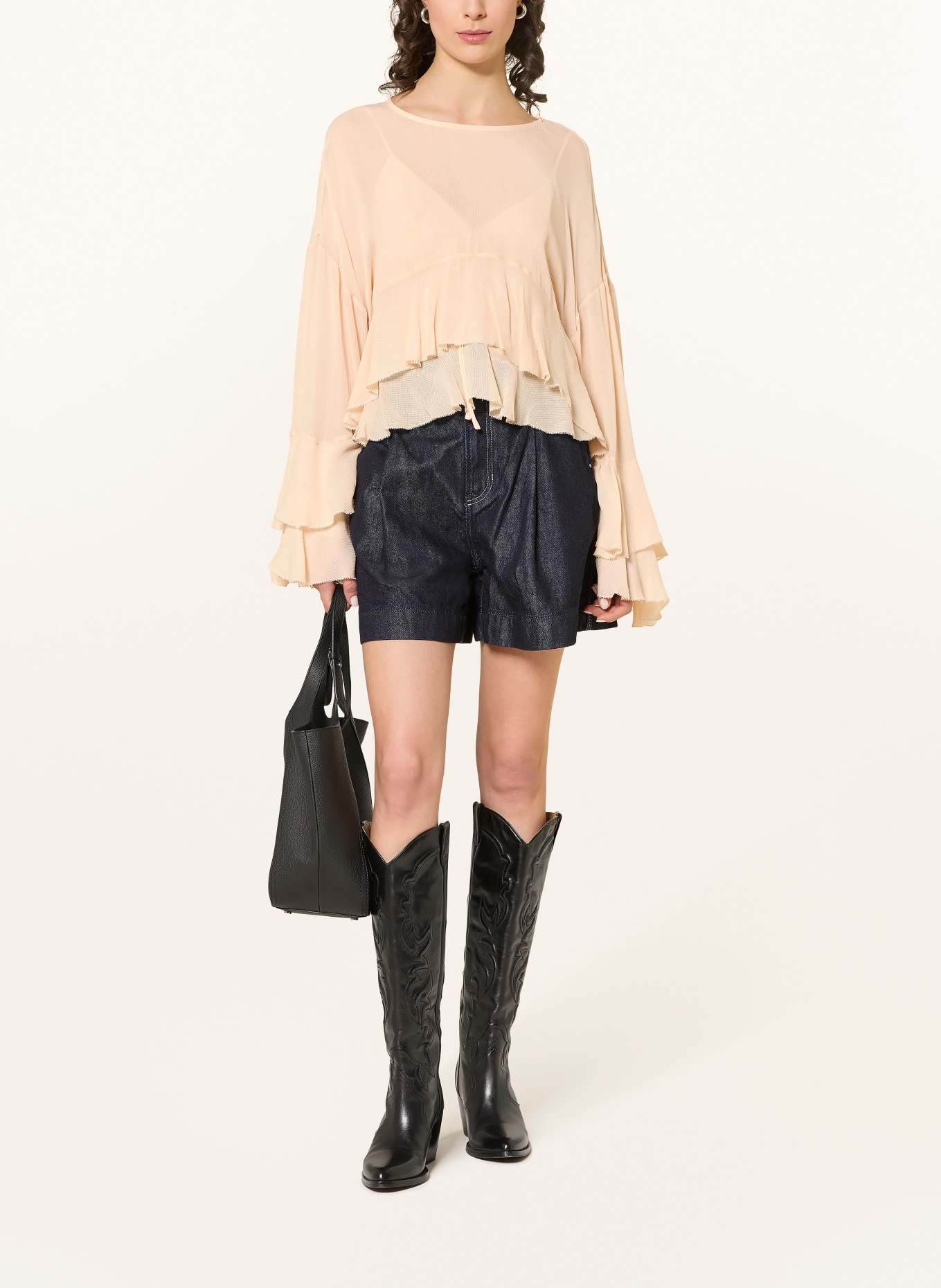 BOSS BLEJA blouse shirt with flounces: LIGHT ORANGE