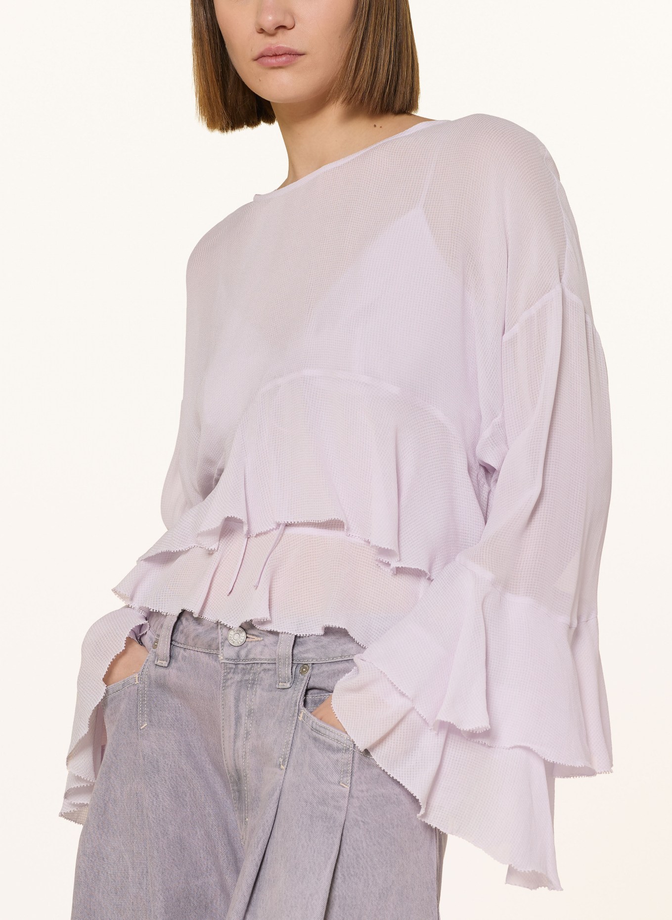 BOSS Blůza BLEJA s volány: SVĚTLE FIALOVÁ
