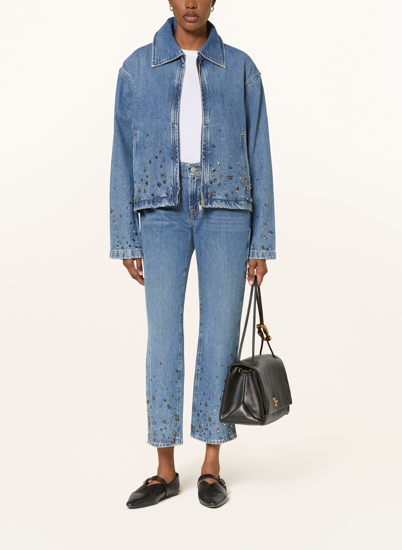 7 for all mankind Jeansjacke mit Nieten und Schmucksteinen: BLAU