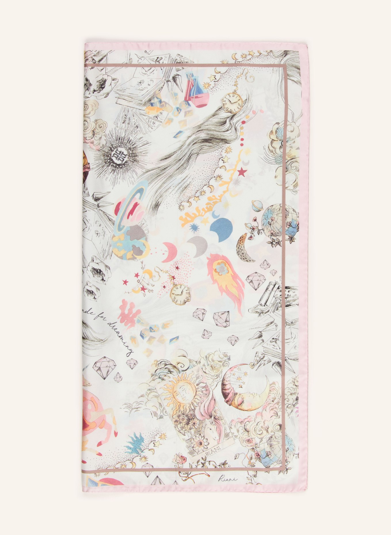 RIANI silk scarf: WHITE / PINK / BLACK