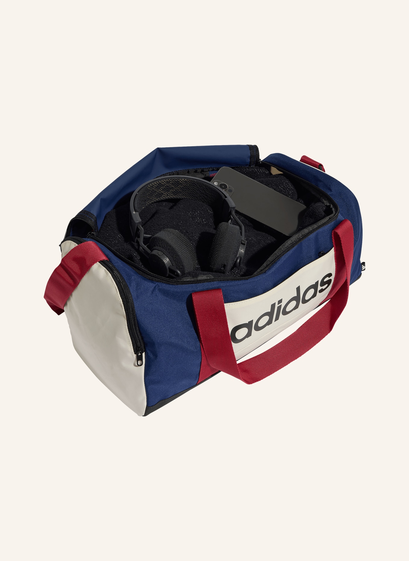adidas Sporttasche LINEAR DUFFEL SMALL: DUNKELBLAU / DUNKELROT / WEISS