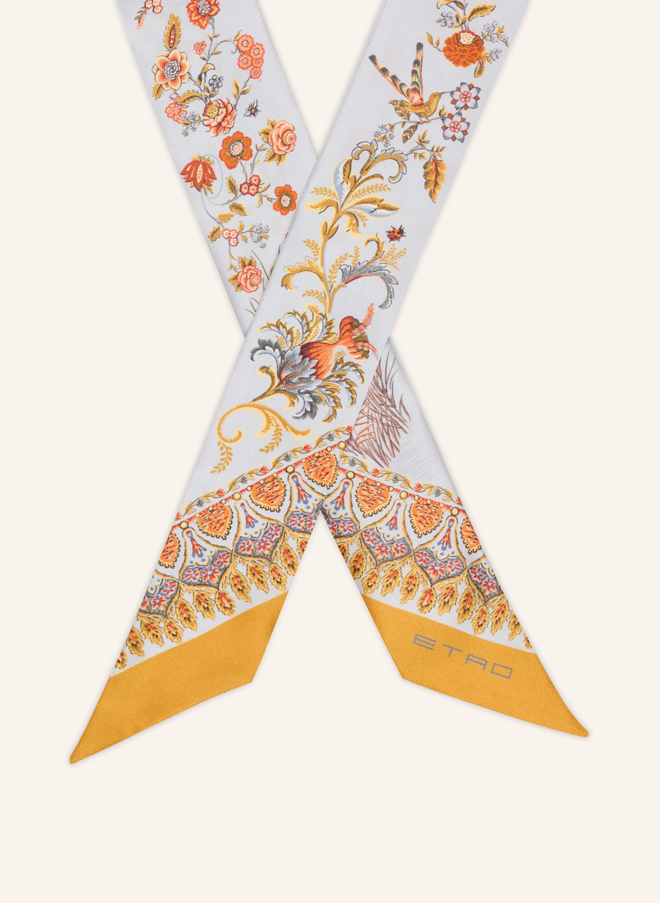 ETRO silk scarf: BLUE GRAY / NEON ORANGE / DARK ORANGE