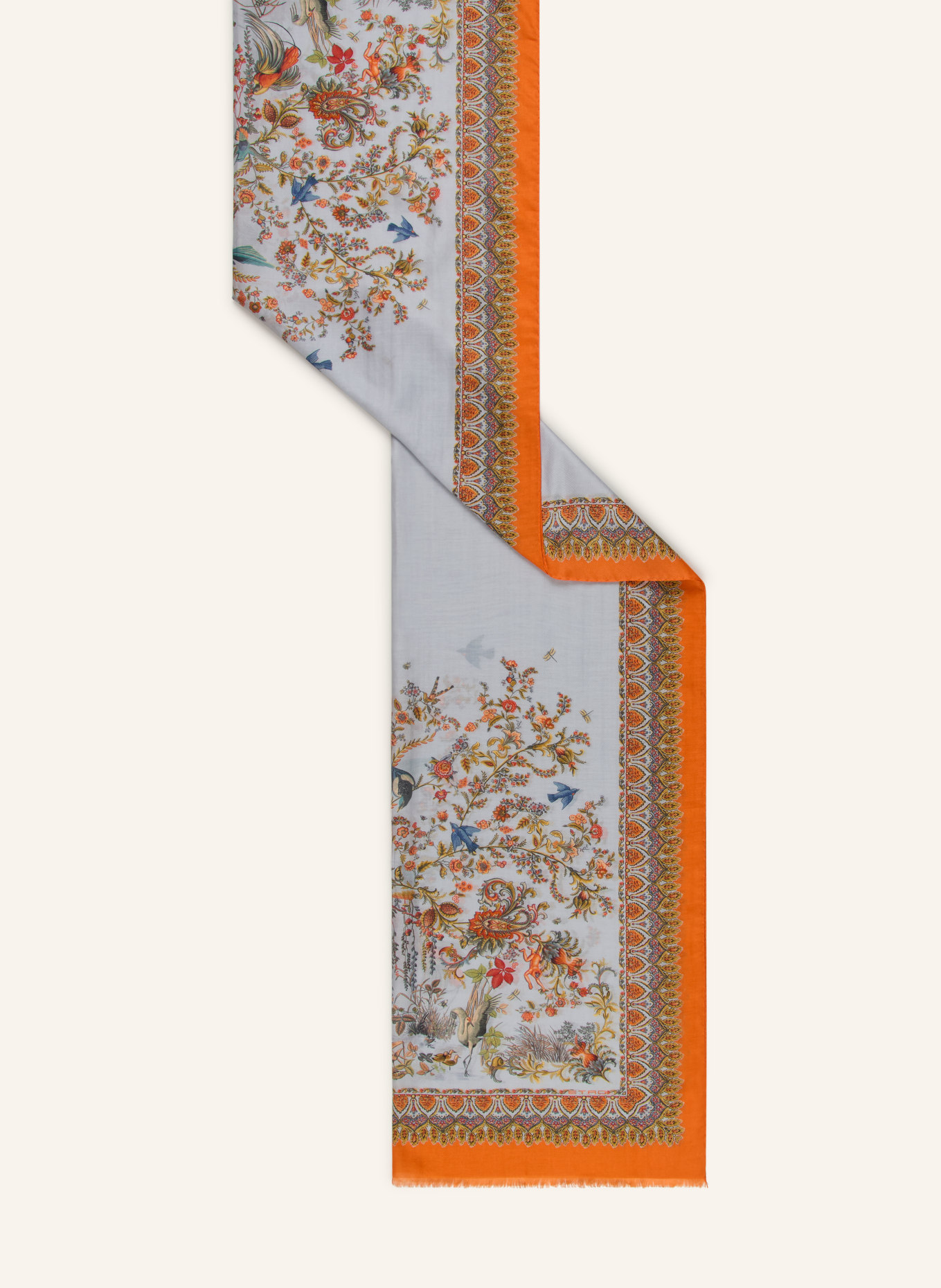 ETRO Schal BOHEME mit Seide: BLAUGRAU / ORANGE / GRÜN