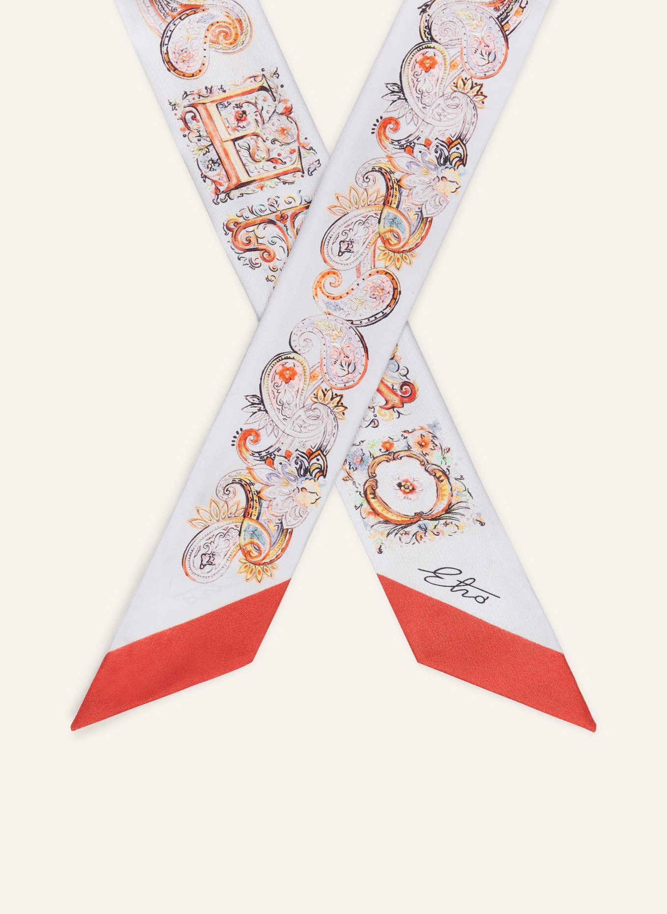 ETRO silk scarf: BLUE GRAY / DARK RED / LIGHT ORANGE