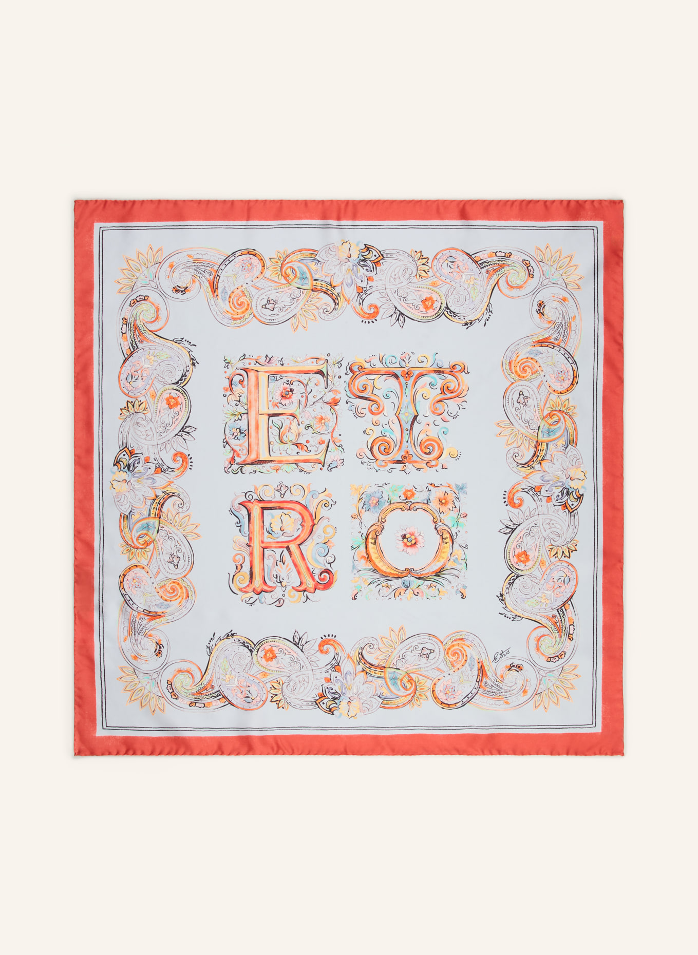 ETRO silk scarf: LIGHT GRAY / LIGHT RED / LIGHT ORANGE