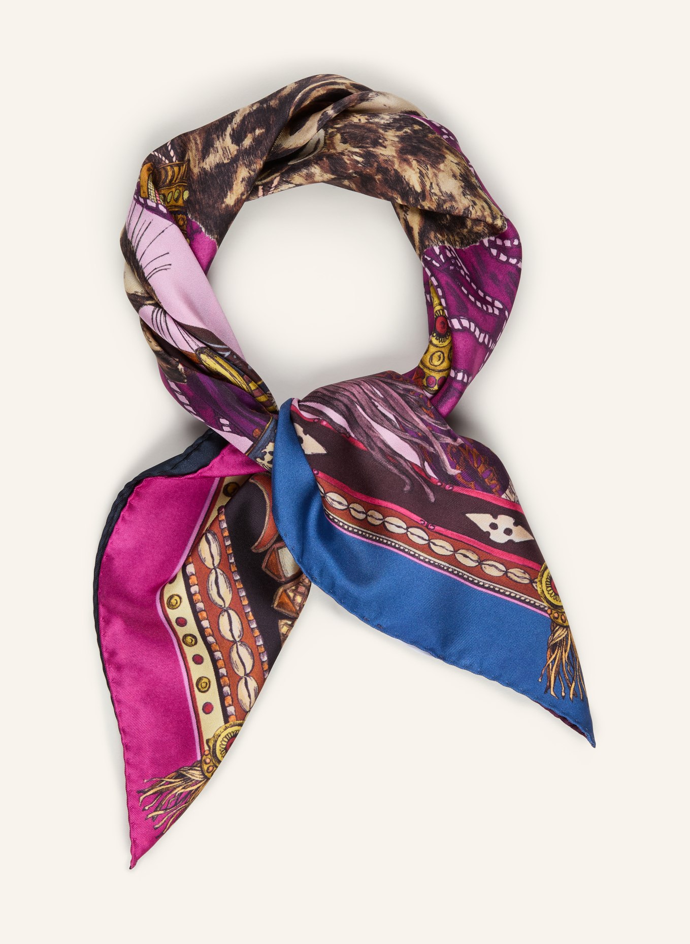 ETRO silk scarf: DARK PURPLE / BROWN / BLUE