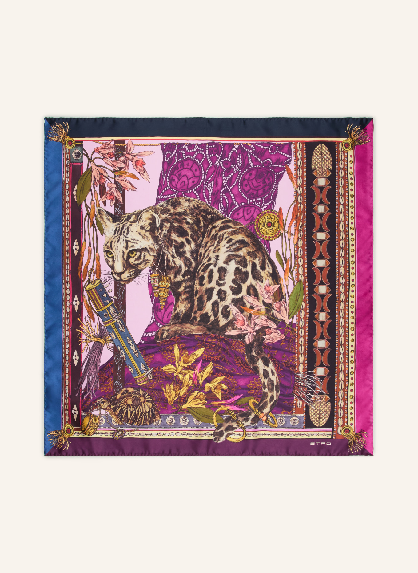 ETRO silk scarf: DARK PURPLE / BROWN / BLUE
