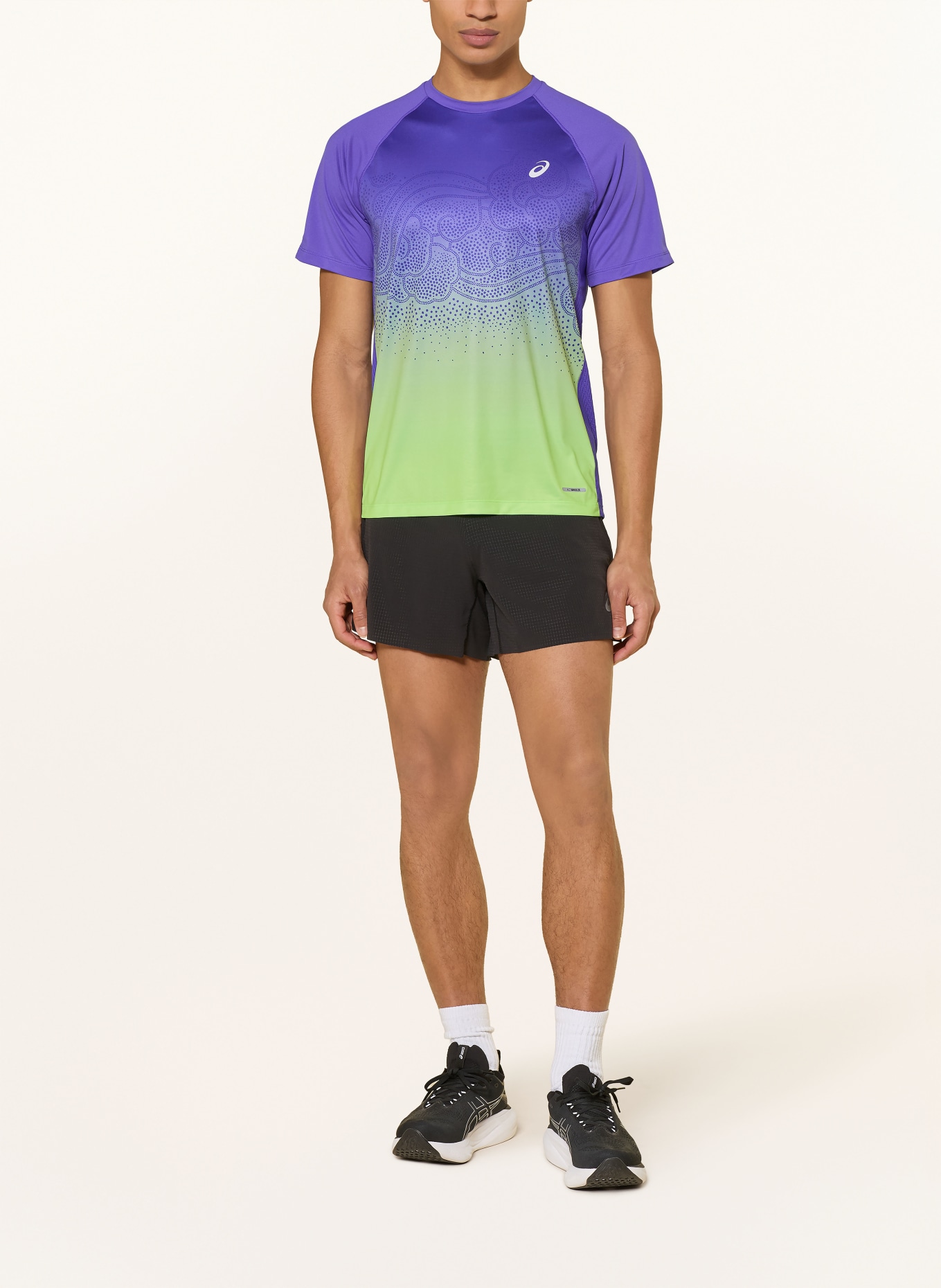 ASICS Laufshirt ROAD FADE: BLAU / NEONGRÜN