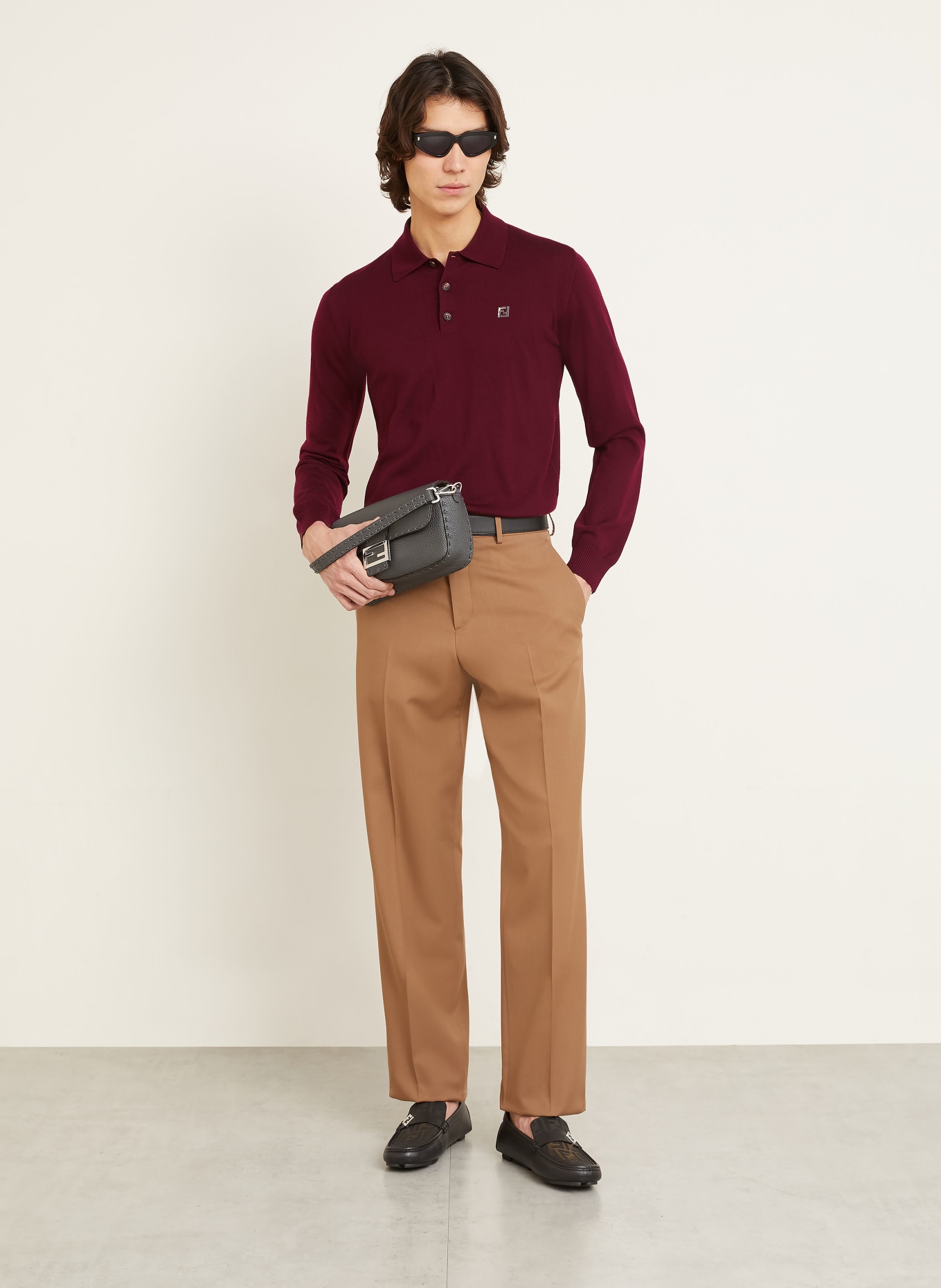 FENDI Strick-Poloshirt: DUNKELROT