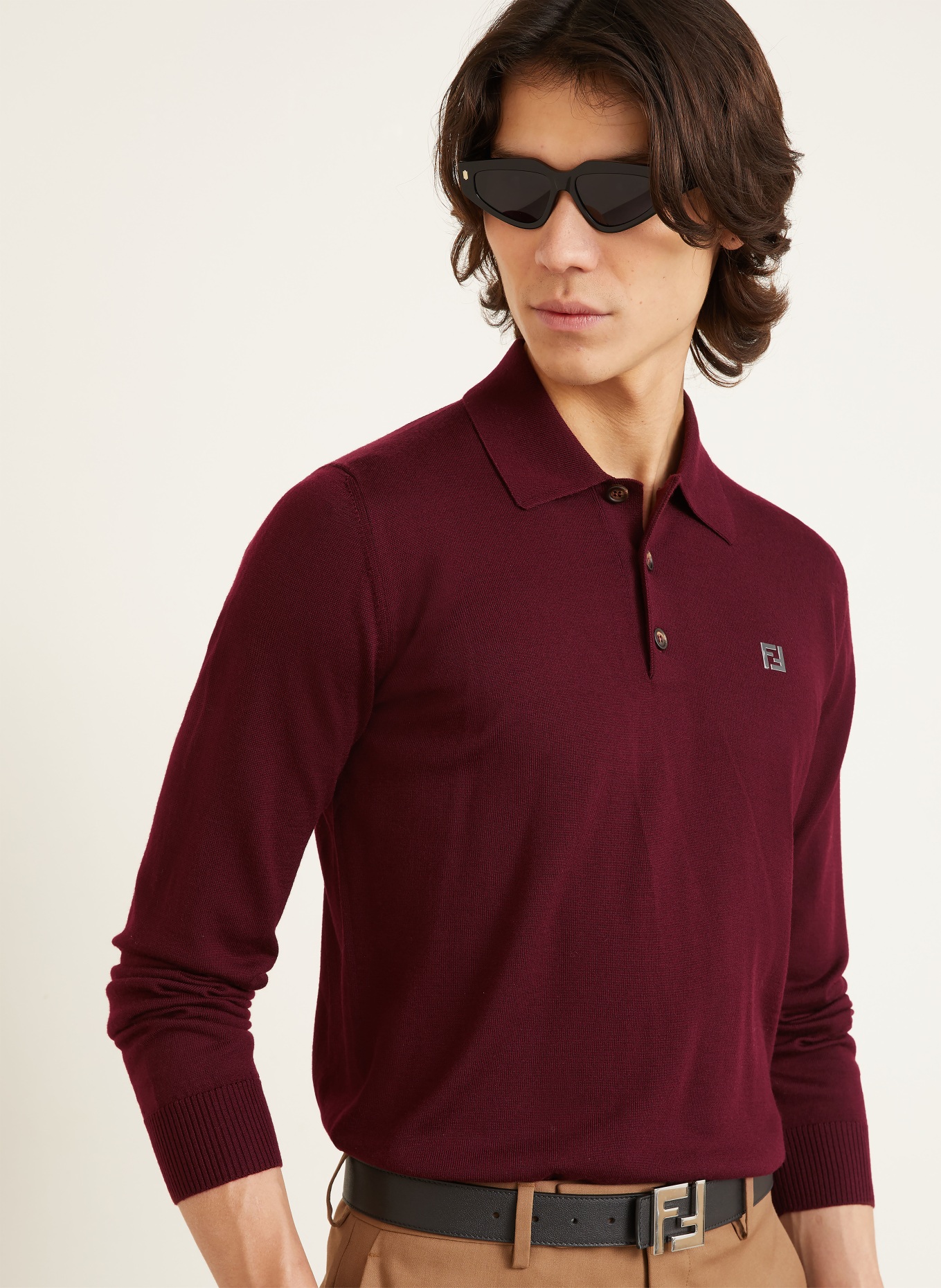 FENDI Strick-Poloshirt: DUNKELROT