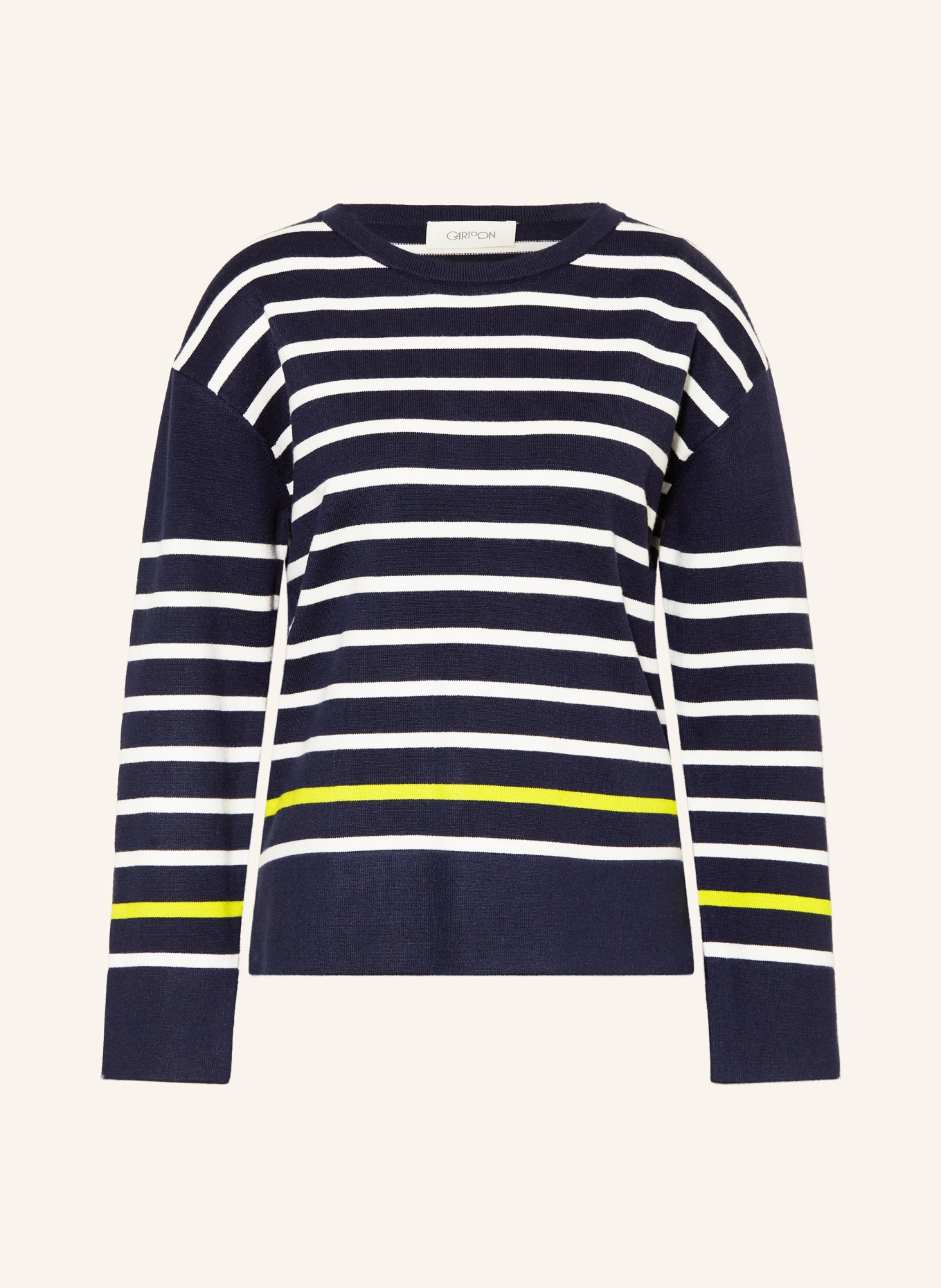 CARTOON sweater: DARK BLUE / NEON YELLOW / WHITE