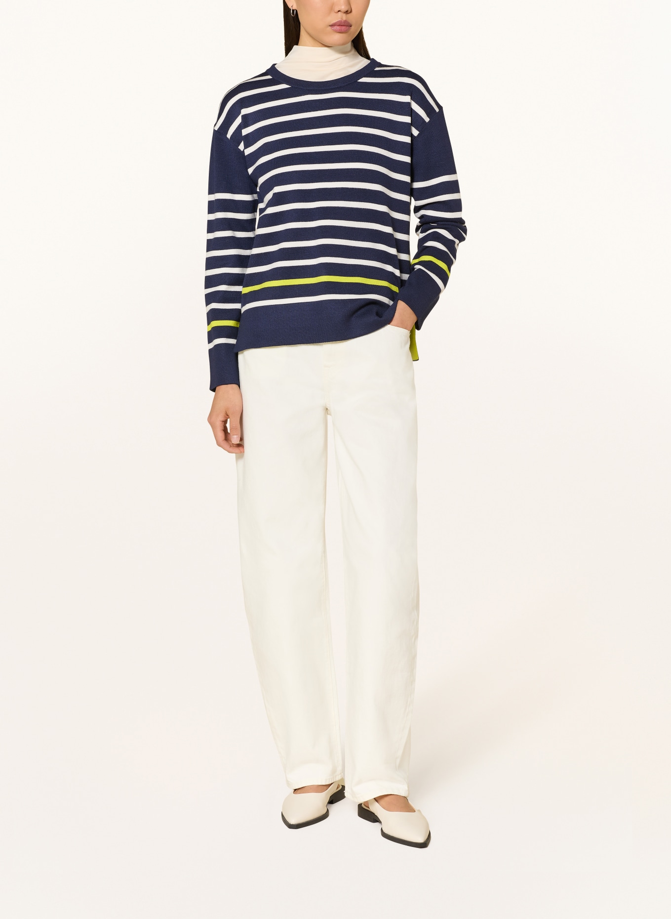 CARTOON sweater: DARK BLUE / NEON YELLOW / WHITE