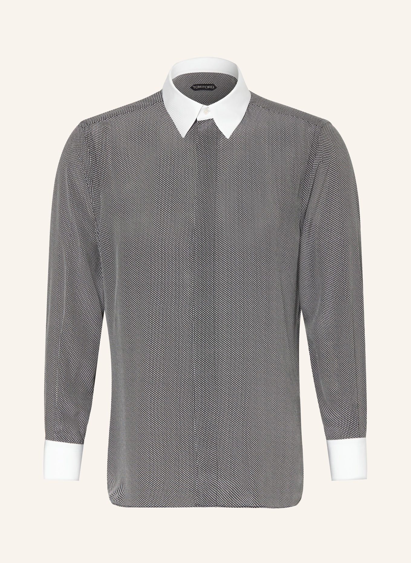 TOM FORD Silk shirt, regular fit: BLACK / ECRU