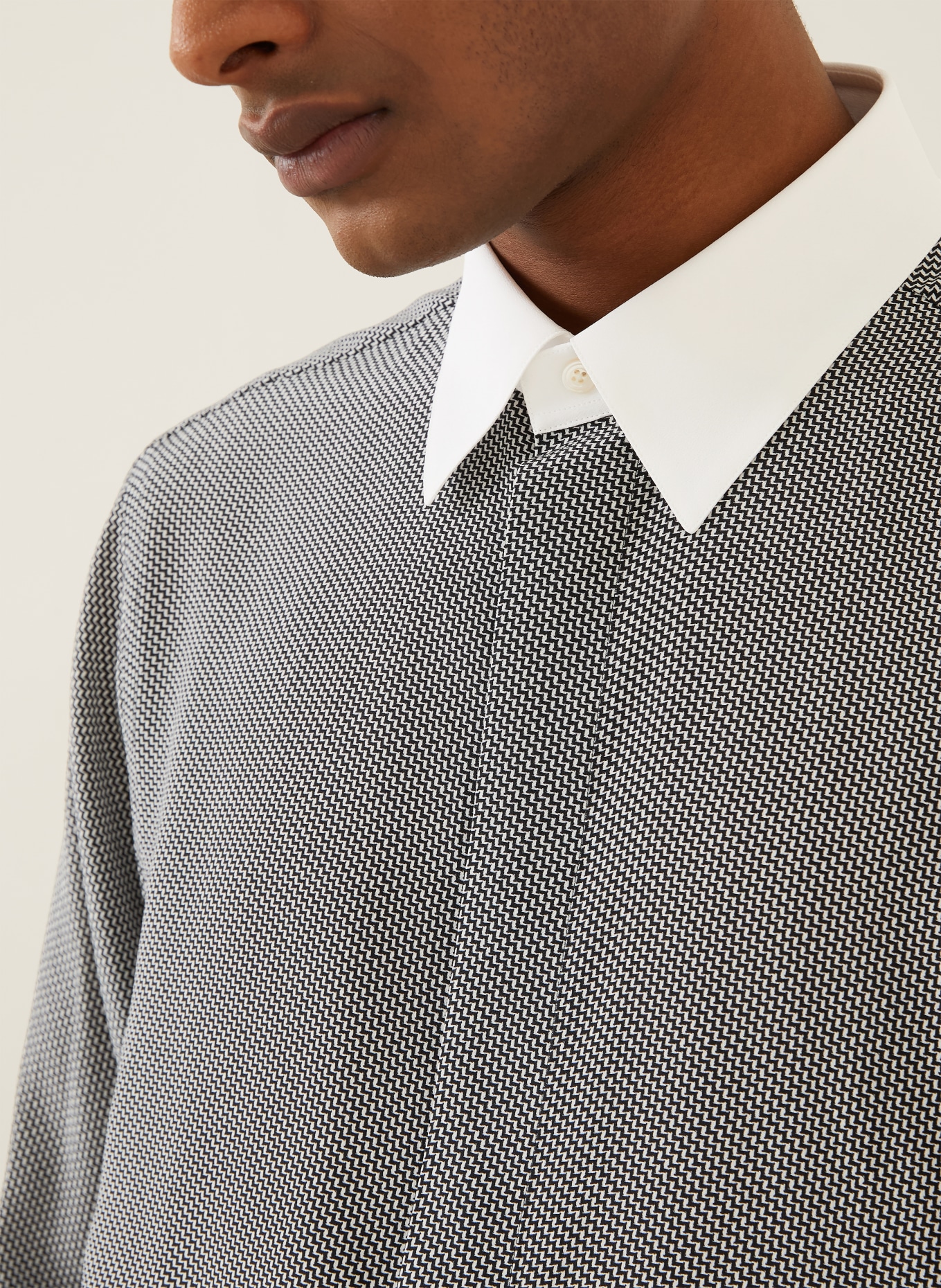 TOM FORD Silk shirt, regular fit: BLACK / ECRU