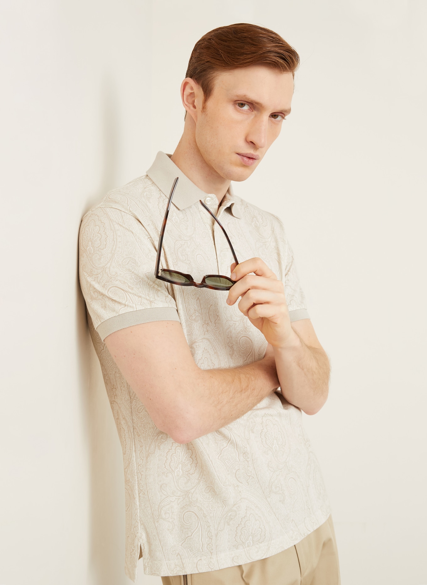 ETRO Piqué-Poloshirt: CREME / BEIGE