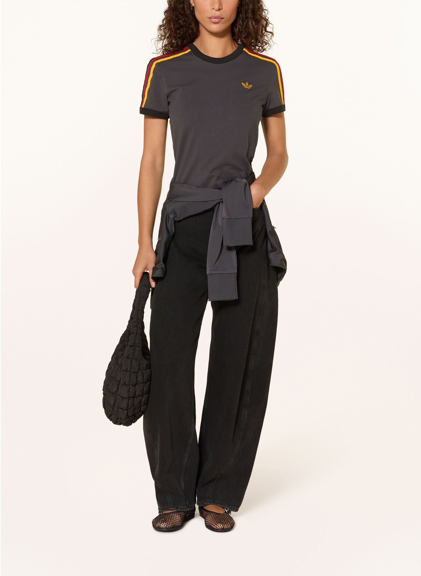 adidas Originals T-Shirt 3-STREIFEN: DUNKELGRAU / ROT / DUNKELGELB