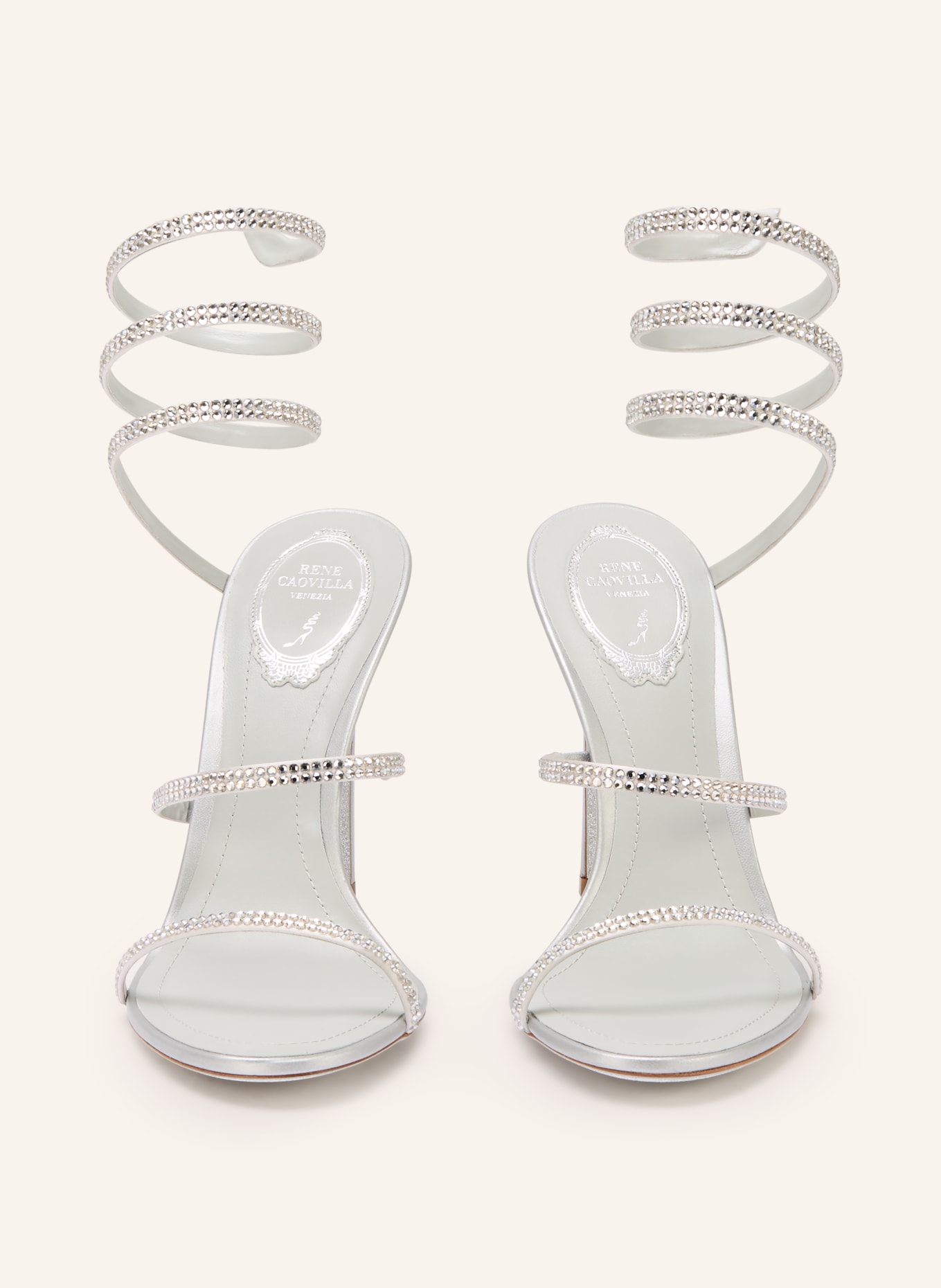 RENE CAOVILLA Sandaletten CLEO mit Schmucksteinen: GRAU / SILBER