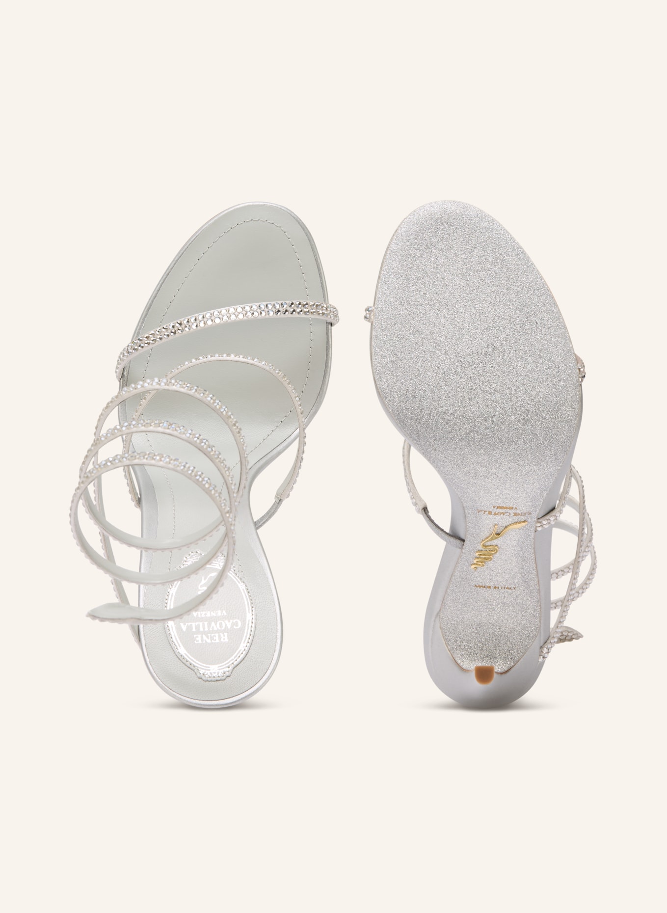 RENE CAOVILLA Sandaletten CLEO mit Schmucksteinen: GRAU / SILBER