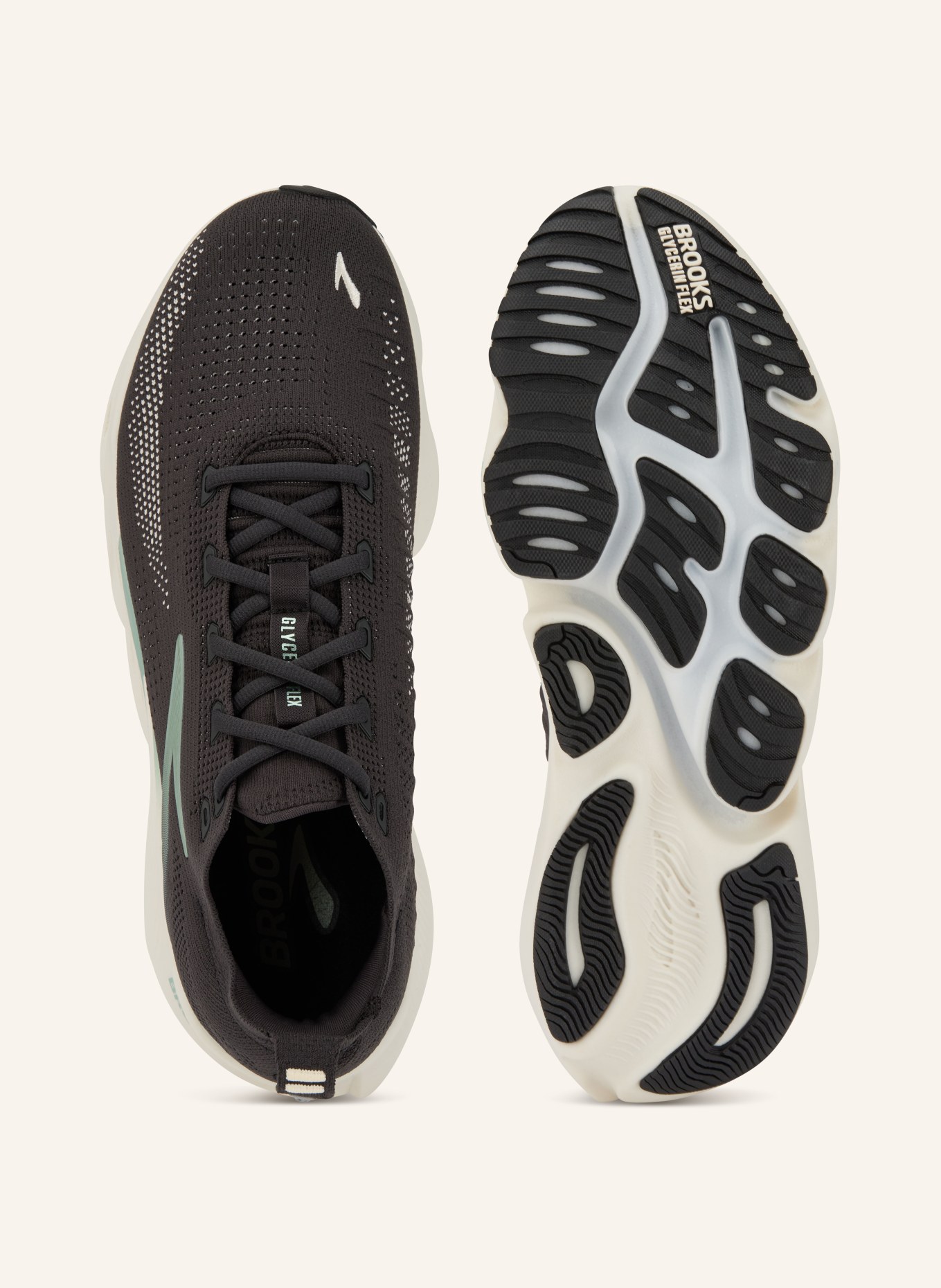 BROOKS Laufschuhe GLYCERIN FLEX: SCHWARZ / BEIGE / HELLGRÜN