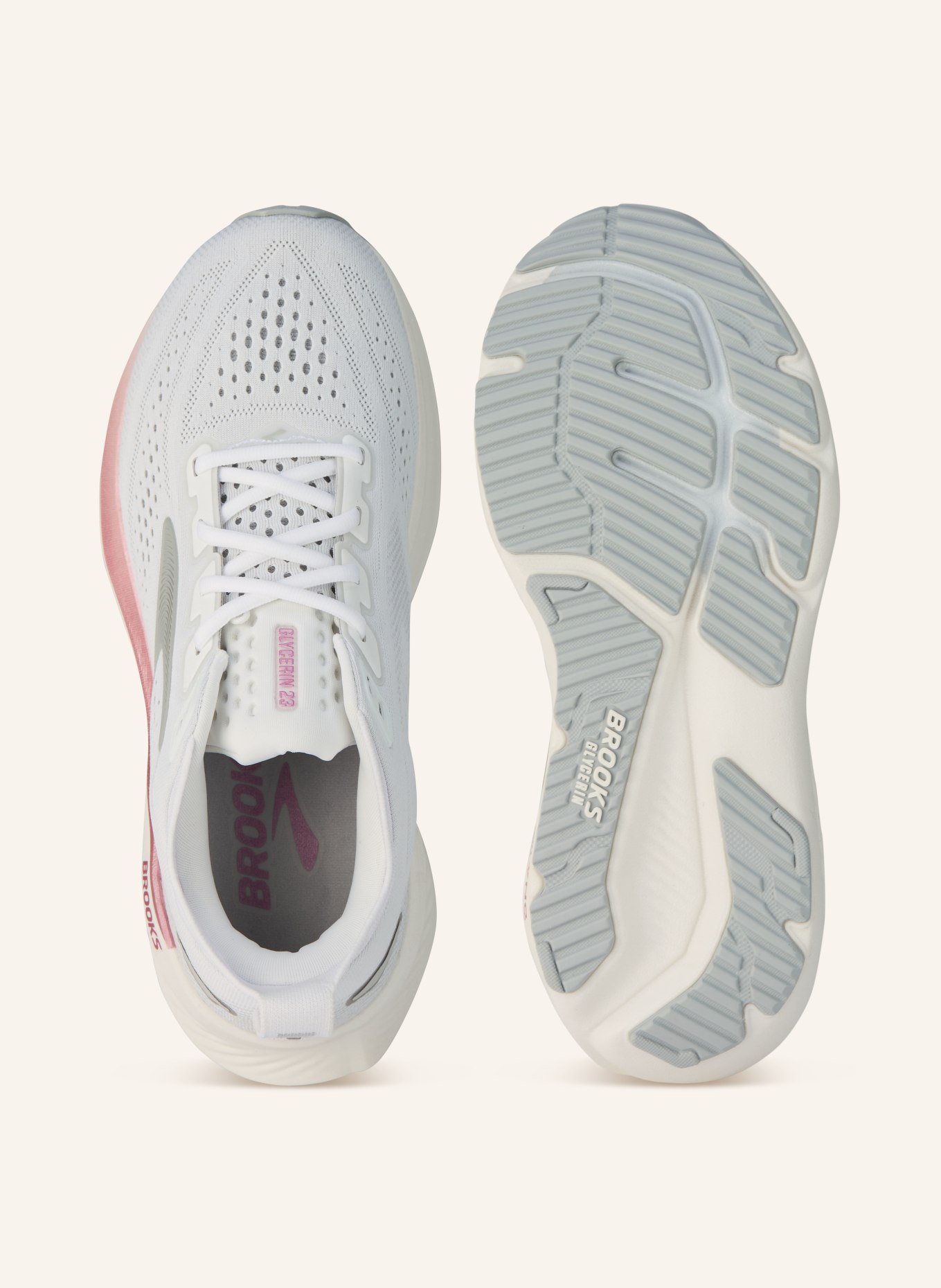 BROOKS GLYCERIN 23 running shoes: WHITE / LIGHT RED