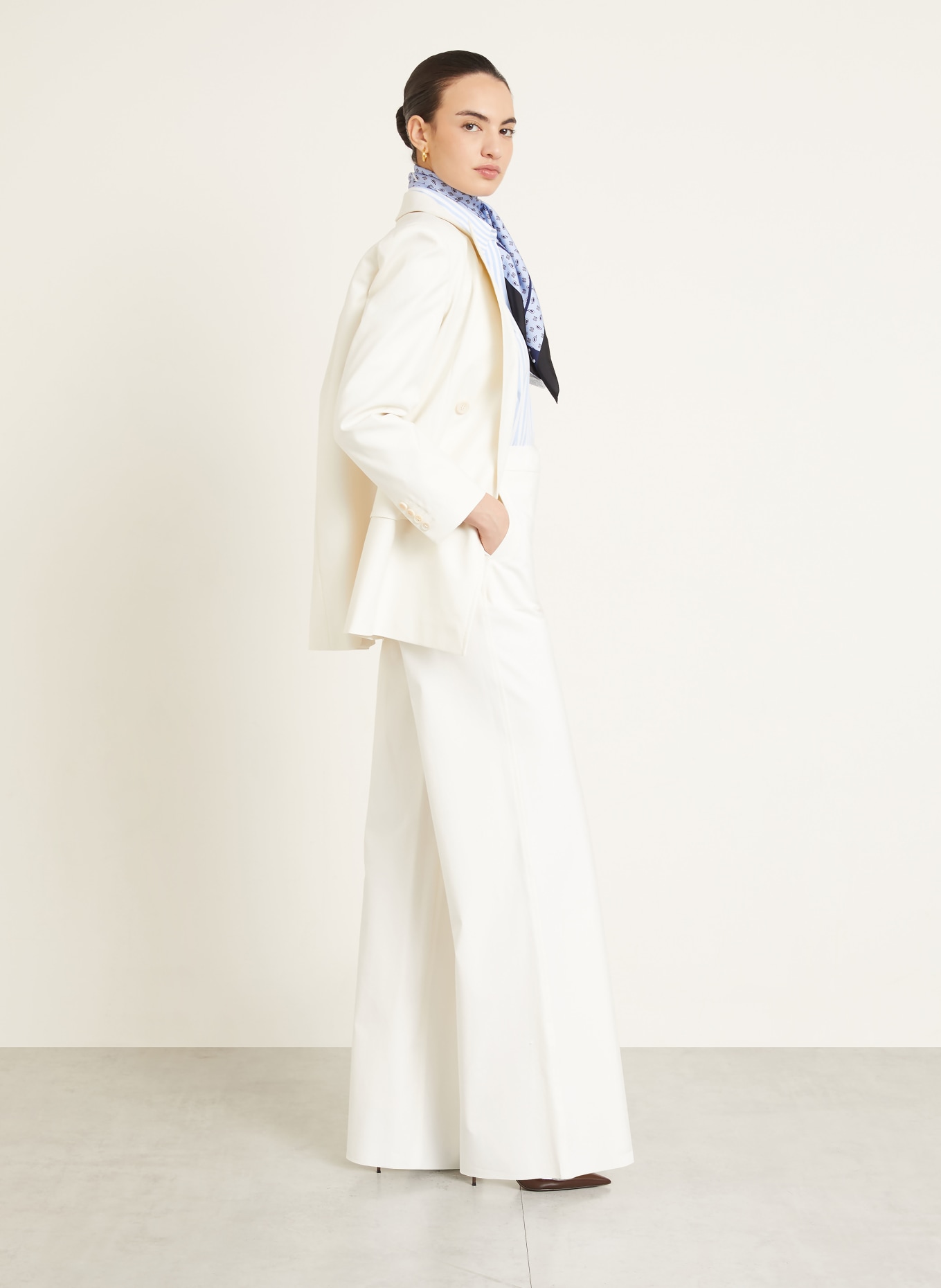 Max Mara Spodnie z materiału typu marle DENTICE: BIAŁY