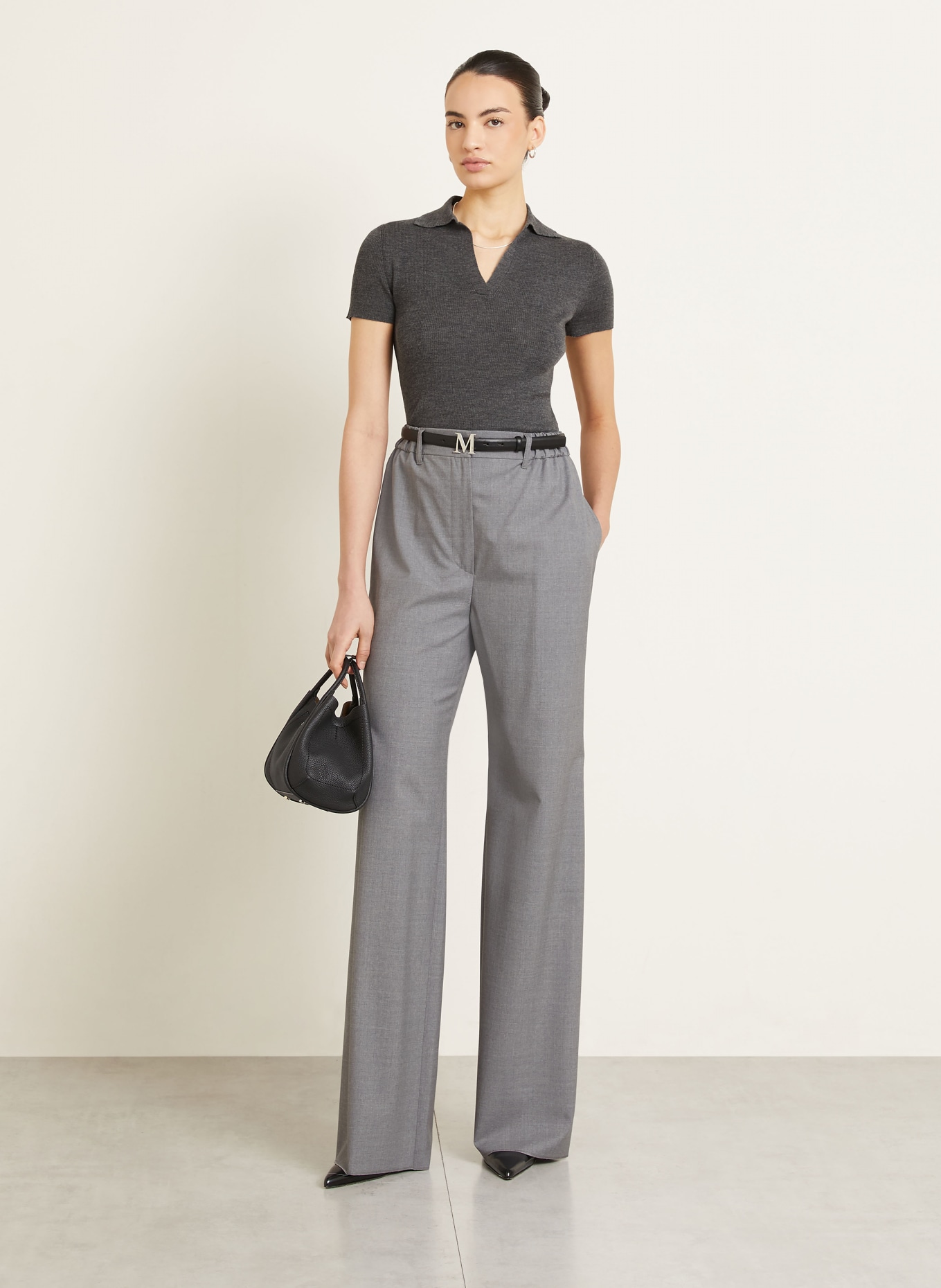 Max Mara Strick-Poloshirt ALBERO: DUNKELGRAU