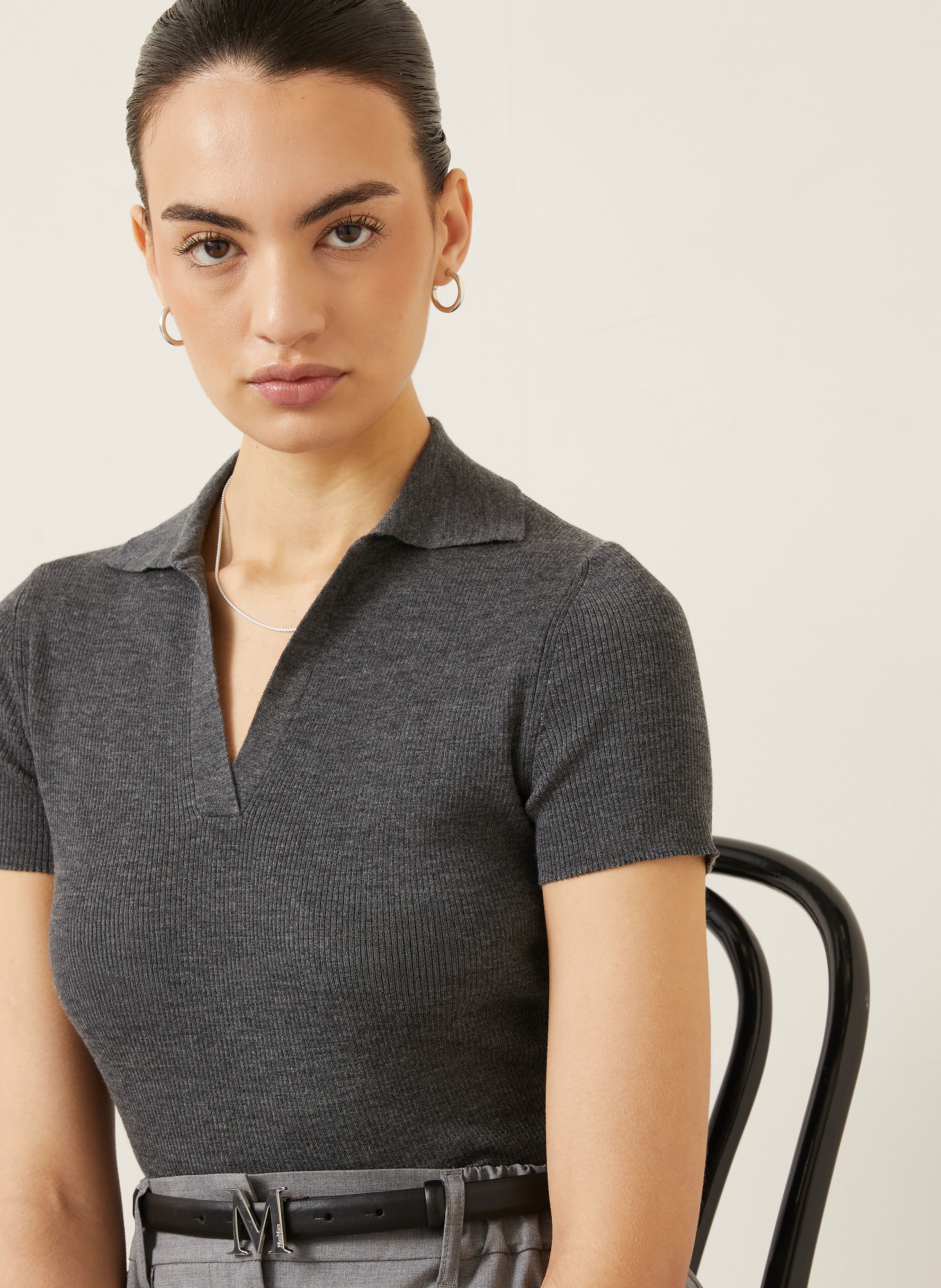 Max Mara Strick-Poloshirt ALBERO: DUNKELGRAU