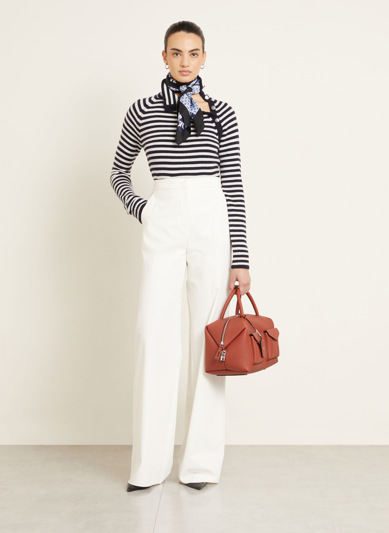 Max Mara Kašmírový svetr PANIERE: TMAVĚ MODRÁ / BÍLÁ