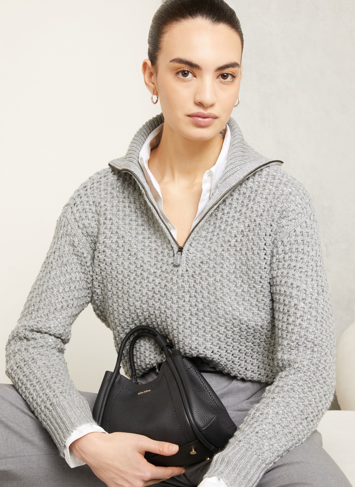 Max Mara Troyer TEQUILA mit Glitzergarn: GRAU