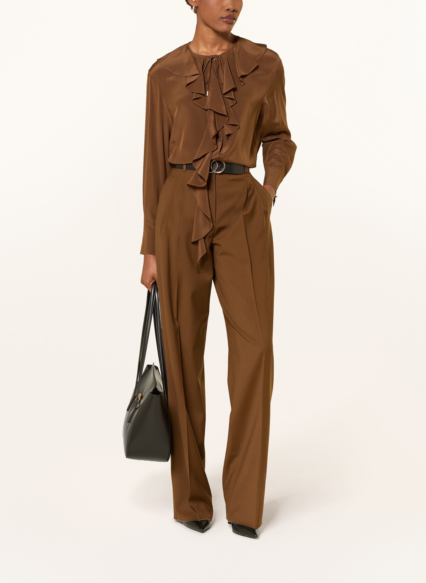 Max Mara STUDIO Chemisier en soie EPICA à volants: MARRON