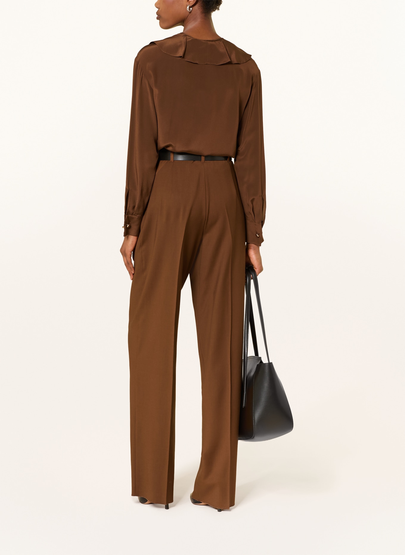 Max Mara STUDIO Chemisier en soie EPICA à volants: MARRON