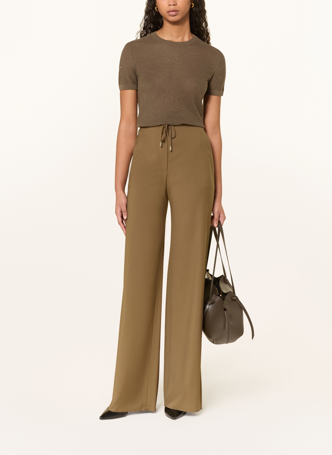 Max Mara STUDIO Strickshirt LEPRE mit Pailletten: KHAKI / GOLD