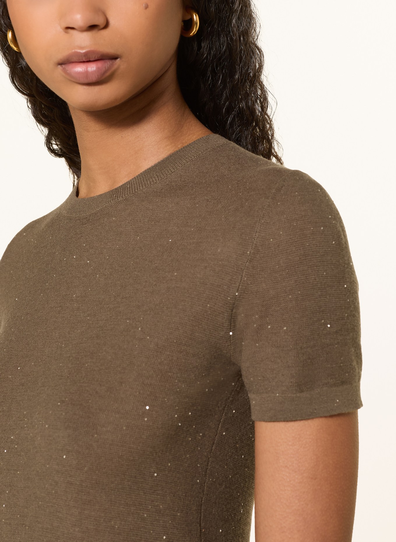 Max Mara STUDIO Strickshirt LEPRE mit Pailletten: KHAKI / GOLD